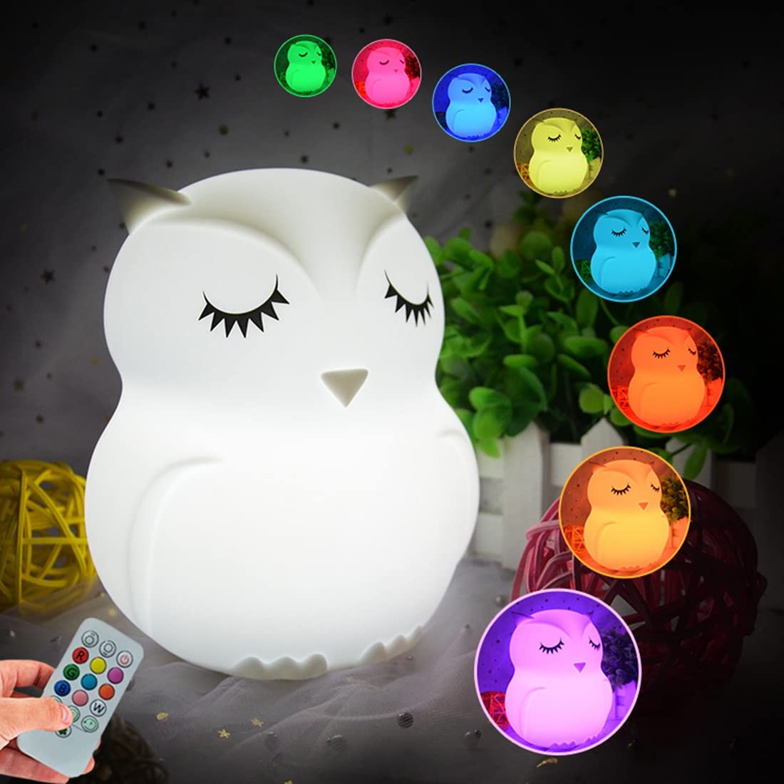 Glinrui Owl Night Light Baby Light Bedside Lamp Child, Silicone Nursery Lamp For Breastfeeding Bedroom Mood Lights, Eye Caring, Adjustable Brightness & Color, Time Setting, Holiday Gifts - Medium