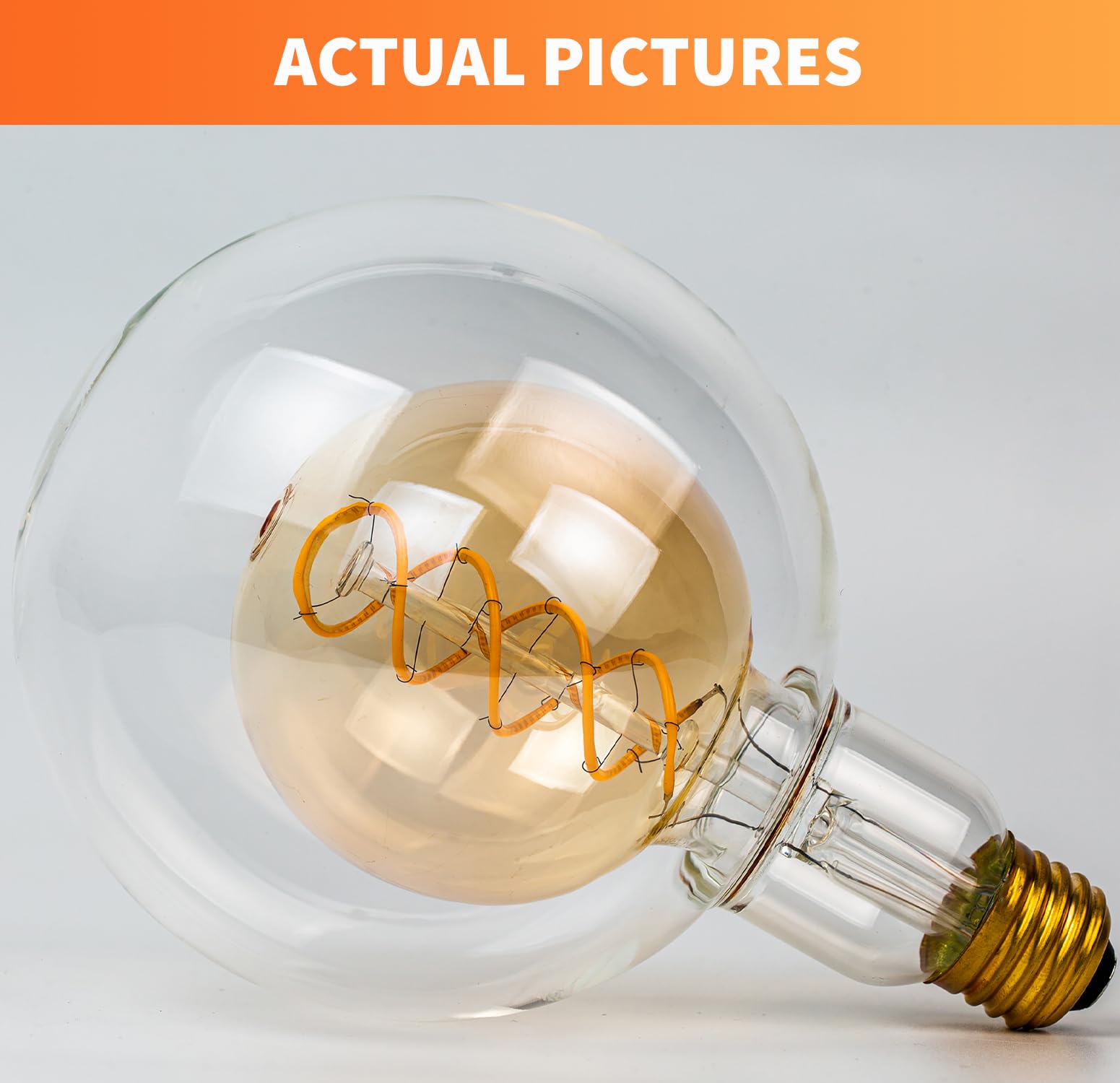 ALAMPEVER Large Globe LED Light Bulbs 7W Equivalent 40W 2700K Soft White E26 Base Amber 2-Pack