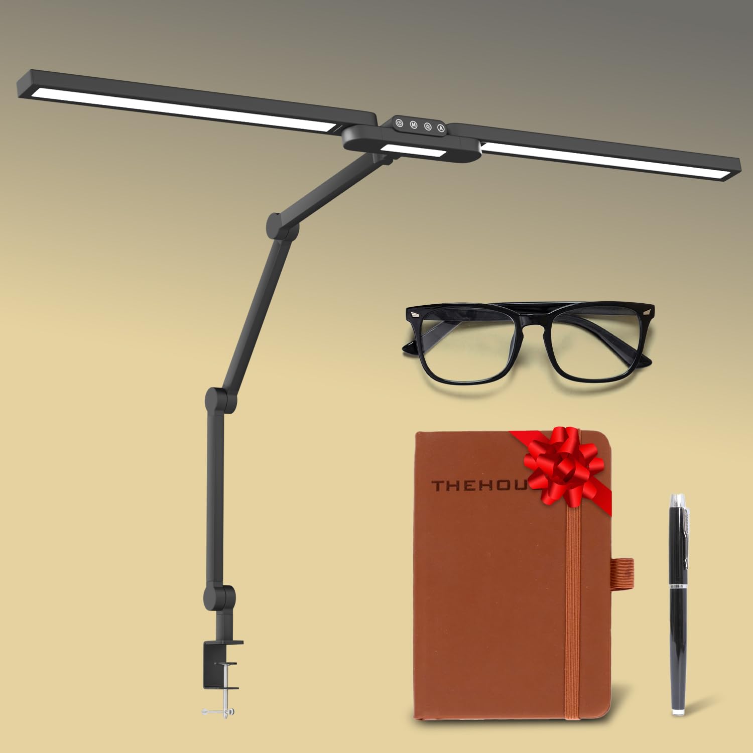 THE HOUSERY LED Desk Lamp - Modern LED Desk Lamp for Home Office w/Clamp, Architect-Style Adjustable Arms, Wide Monitor Light Ba