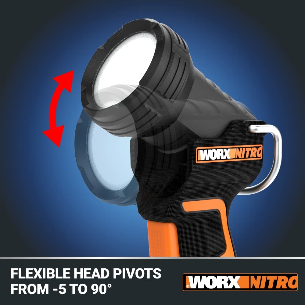 Worx Nitro 20V Led Work Light Powershare, 160/350 Lumens Portable Light, Led Flashlight With Flexible Pivoting Head Wx025L.9 - T