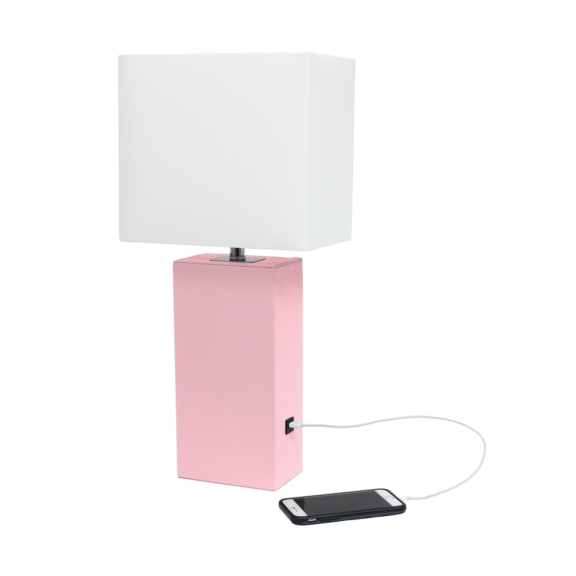 Elegant Designs Table Lamp, Modern Leather and Fabric, 10x6x21 inches, Blush Pink, Model LT1053-BPK, Pack of 1