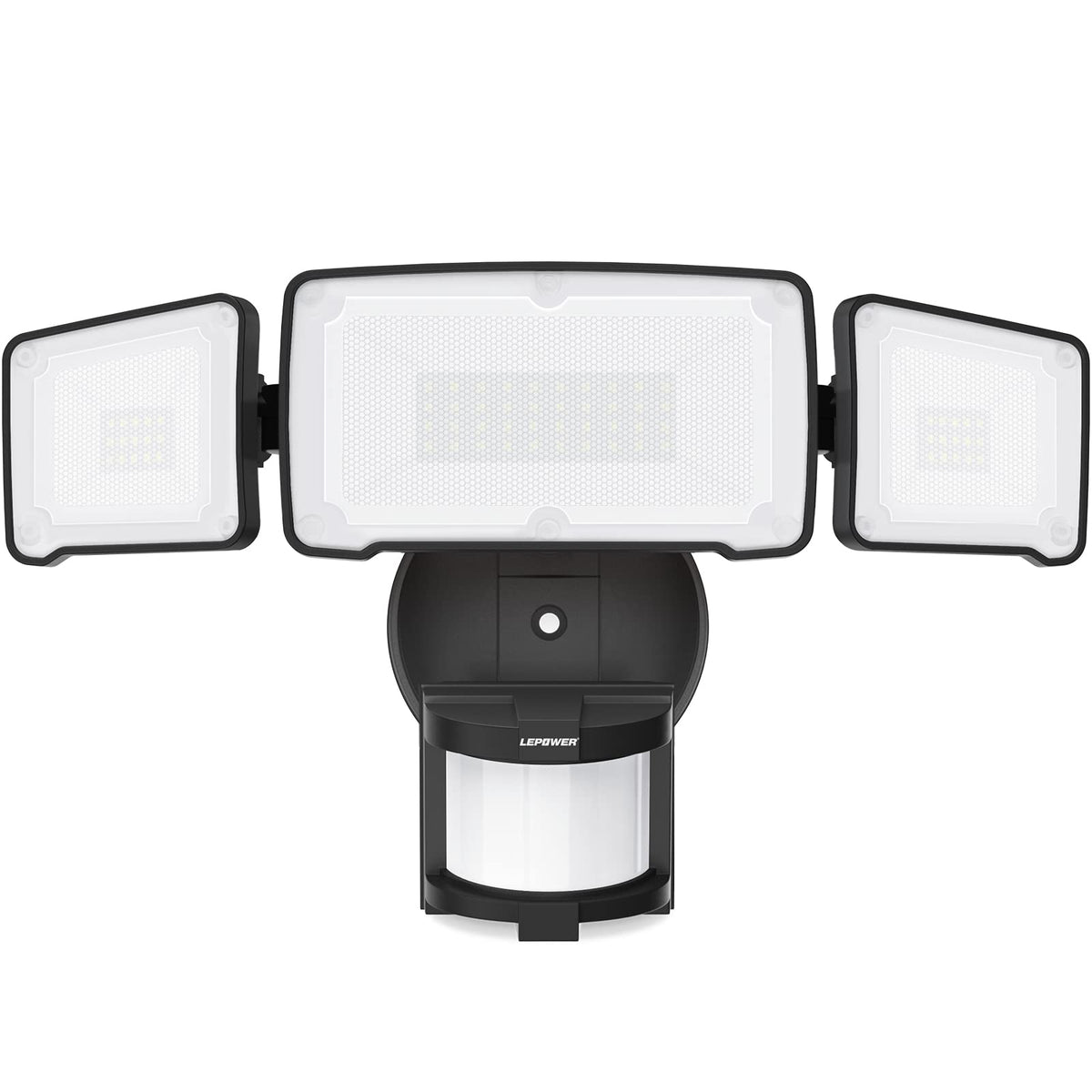Lepower Led Motion Sensor Security Lights, 3 Head Motion Detected, 38W, 4200Lm, Waterproof Ip65, 5500K, Full Metal For Outdoor,