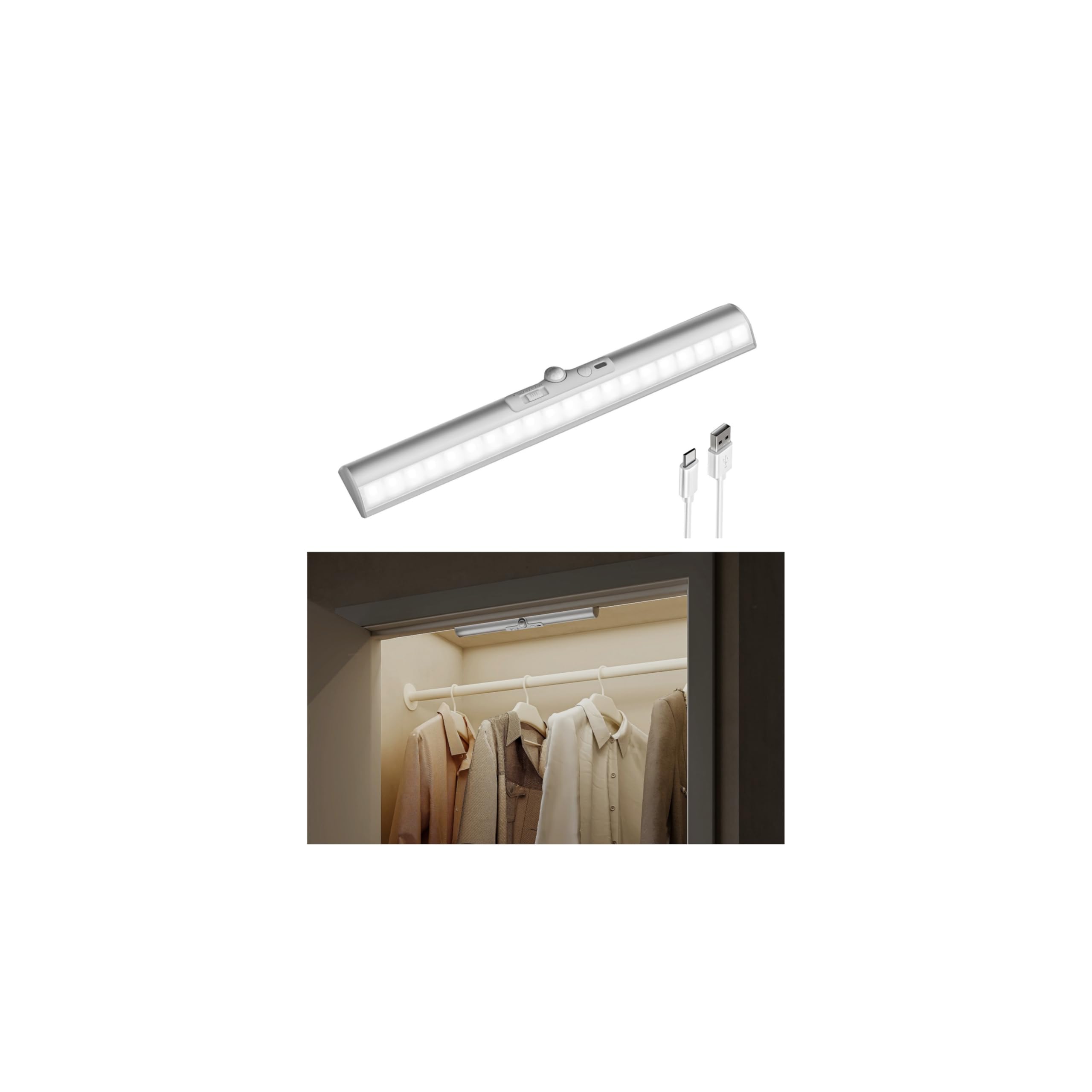 EZVALO Motion Sensor Closet Light, Rechargeable 1800mAh Battery-Operated LED Light, Rotatable Sensor, 3 Color Temperatures & Sti