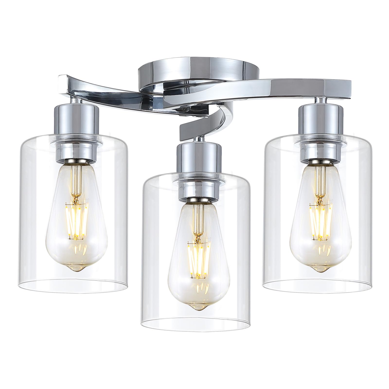 3WWWUEE 3-Light Semi Flush Mount Ceiling Light, Modern Close to Ceiling Light Fixtures with Clear Glass Shades, Chrome Light Fix