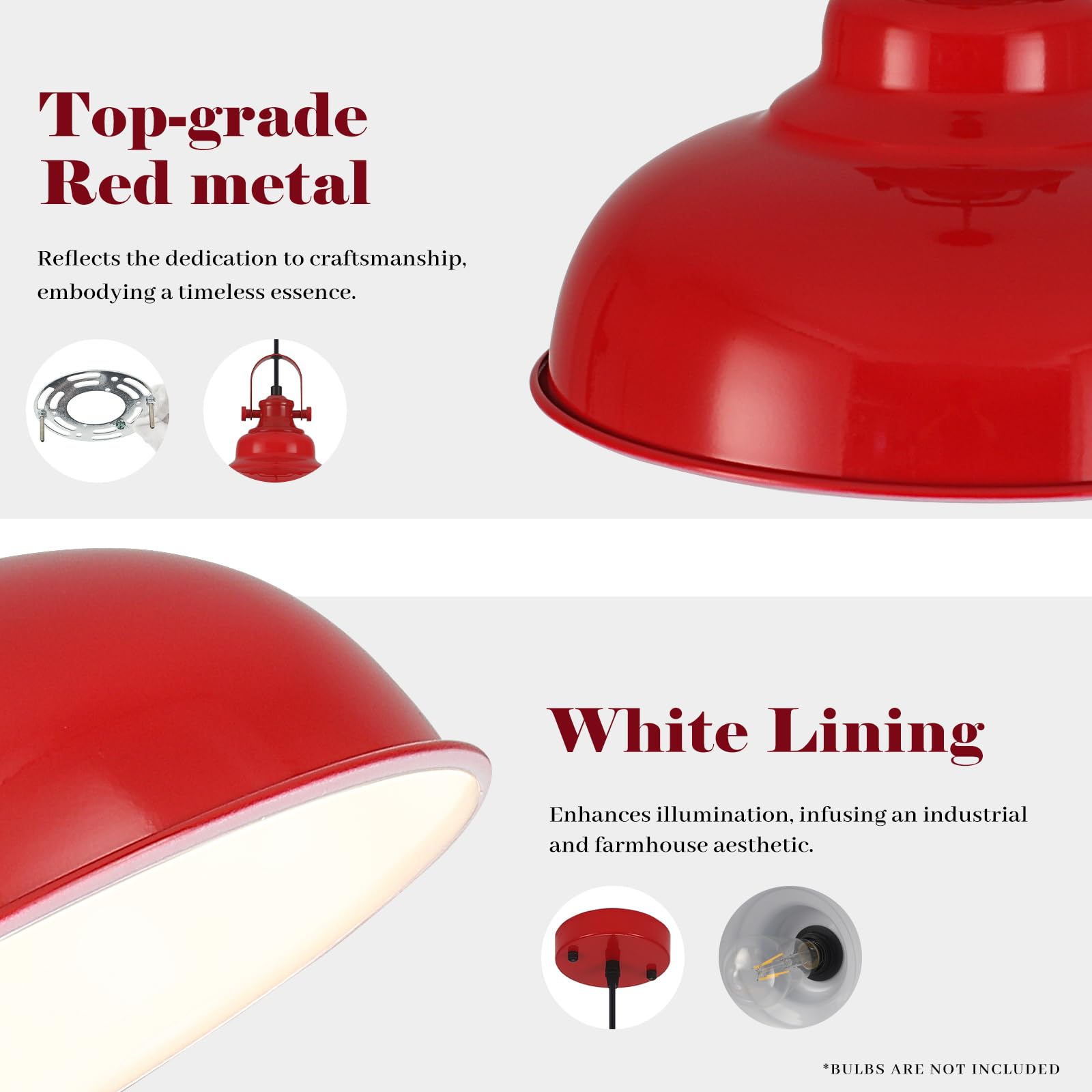 Guihualove Red Pendant Lights Kitchen Island, 2 Pack Kitchen Island Lighting, Farmhouse Pendant Light Fixtures (11.41'' W), Isla