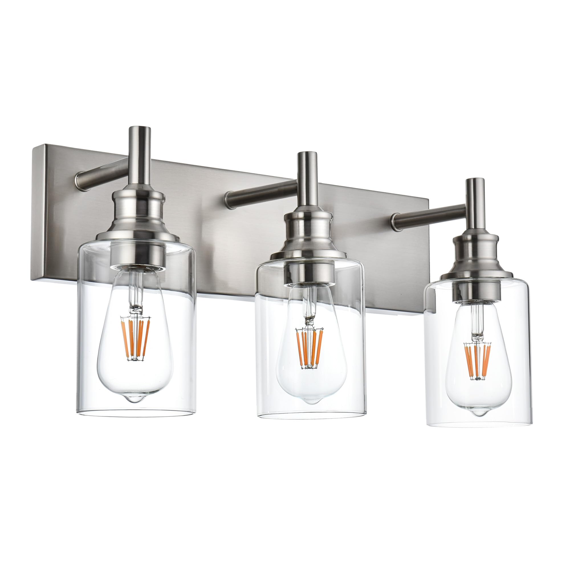 Wanluce 3 Light Bathroom Vanity Light Brushed Nickel Bathroom Lighting Fixtures Over Mirror, Modern Bathroom Light With Clear Gl