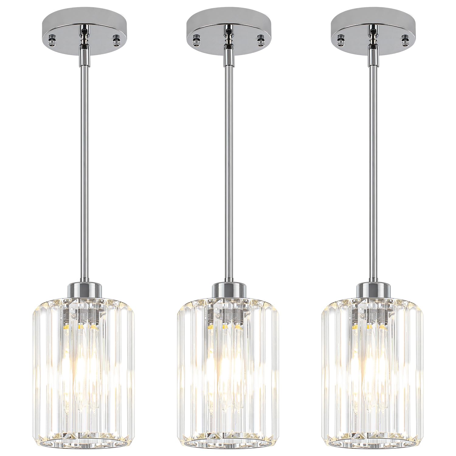 Zsmihdoh Chrome Pendant Lights 3 Pack Crystal Pendant Lighting For Kitchen Island  Modern Mini Kitchen Chandeliers Hanging Pendant Lights For Bedroom Dining Room Hallway