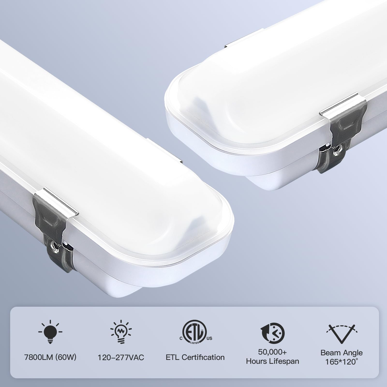 Jtt Led Vapor Tight Light 60W/50W/40W 7800Lm (180W Eq.), Waterproof Led Outdoor Shop Light 6000K/5000K/4000K Ip65 Vapor Proof Fi