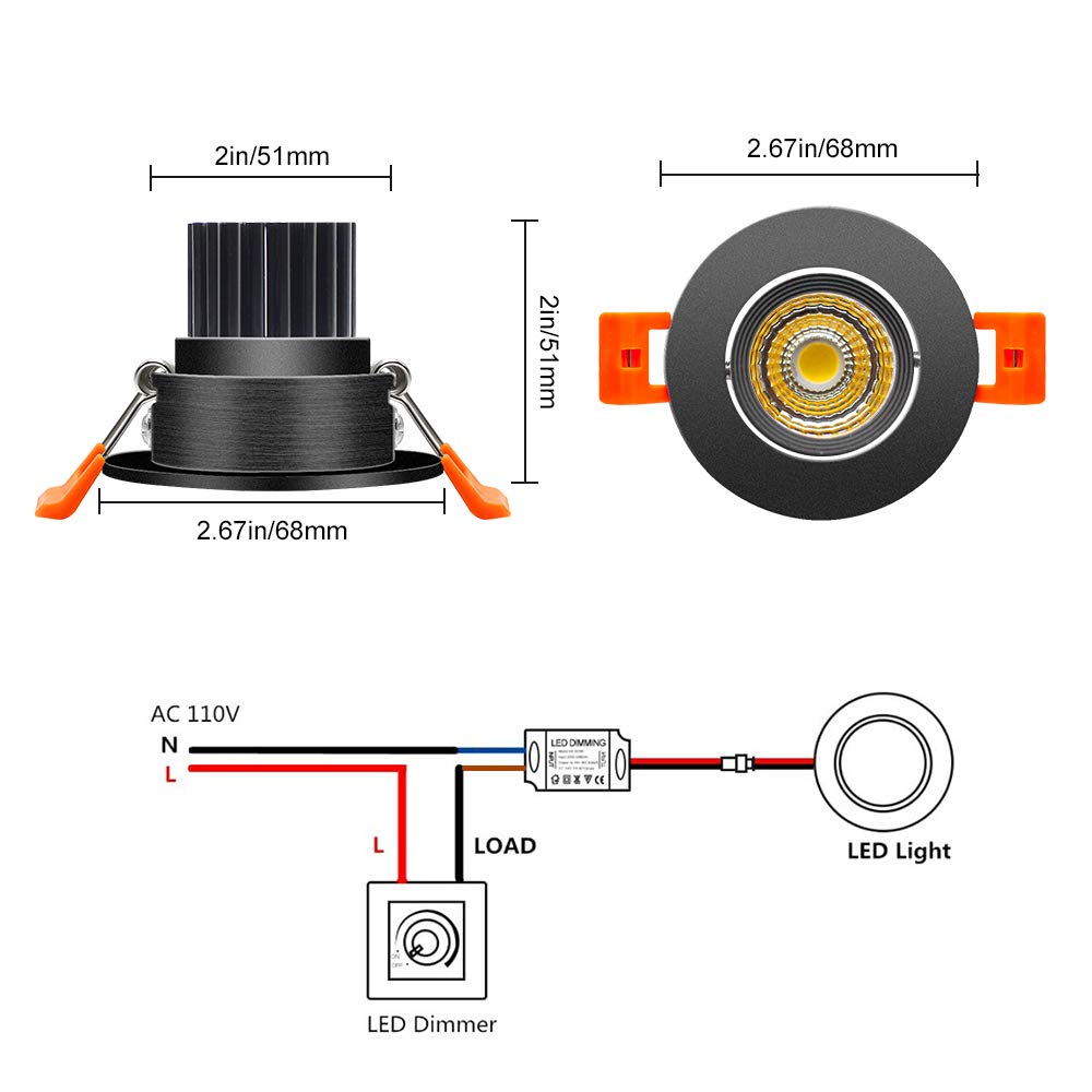 2 Inch Downlight, 3W Recessed Led Lighting Cob Dimmable, 5000K Daylight White, Cri80, Black Trim, Ceiling Lights With Driver, 1