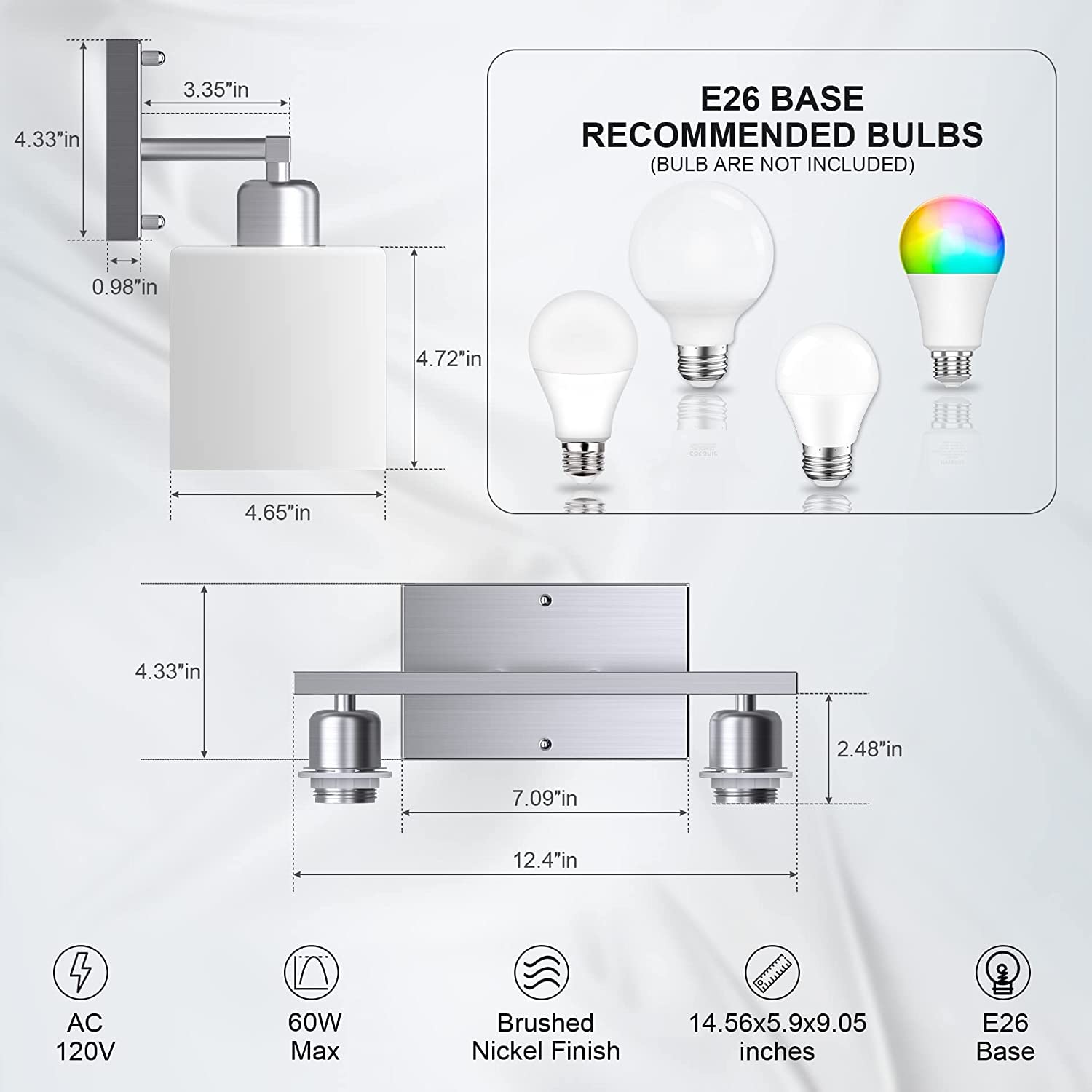 Dekang Bathroom Vanity Light Fixture Over Mirror With Brushed Nickel, Modern 2-Light Wall Sconces Lighting For Bedroom,Living Ro