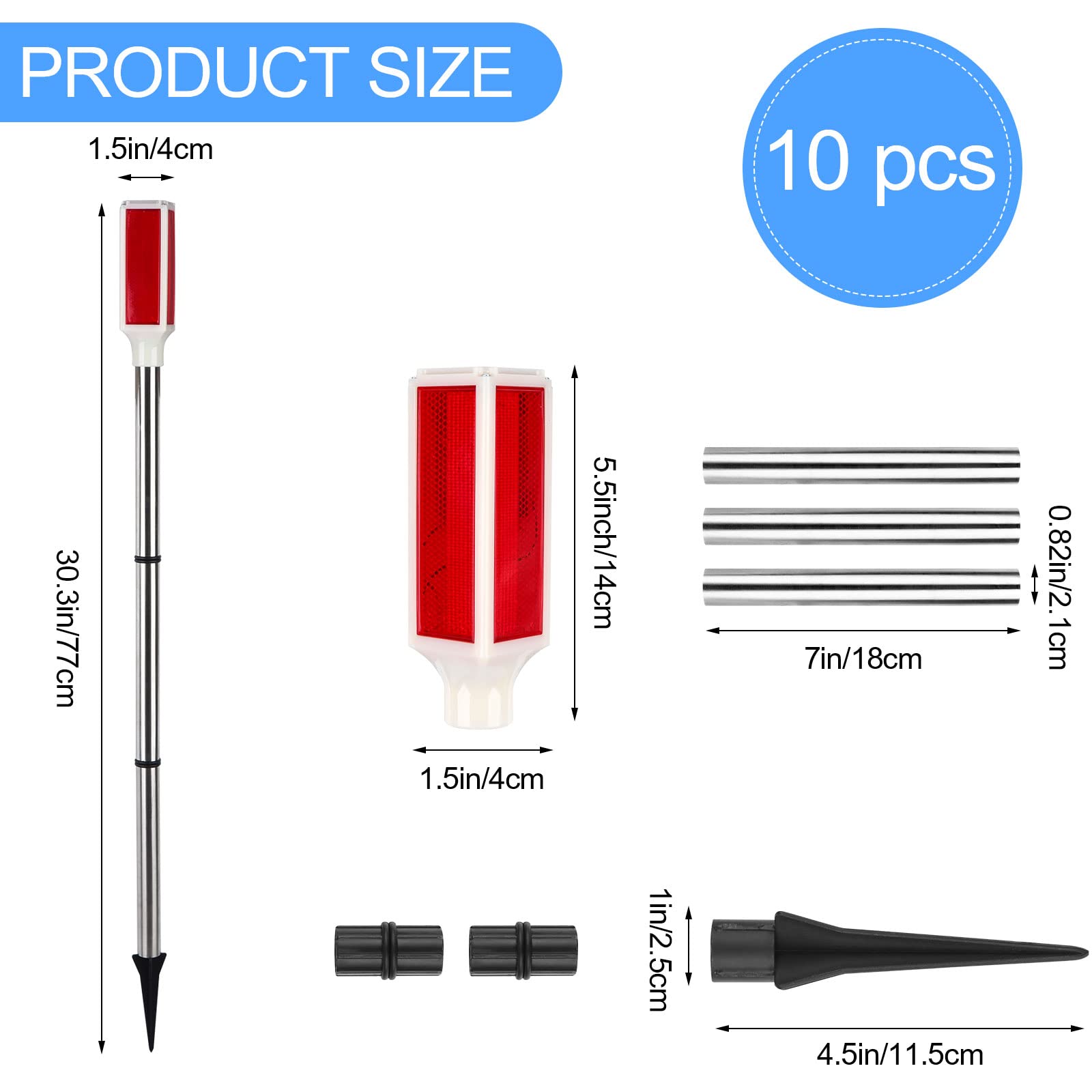 DatingShiny 10PCS Red Solar Powered Driveway Markers - Reflective Landscape Reflectors for Outdoor Yard, Snow Road, Parking, Sidewalk