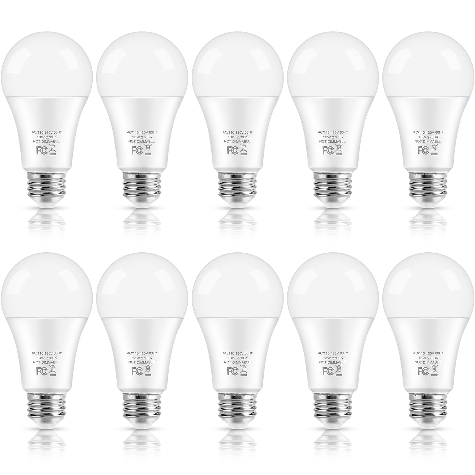 LED Light Bulbs  100 Watt Equivalent A19 LED Bulbs  13W 2700K Warm White 1500 Lumens Non-Dimmable Bright E26 Edison Medium Screw Bulbs for Home Bedroom Kitchen Living Room Office Lamp  10-Pack