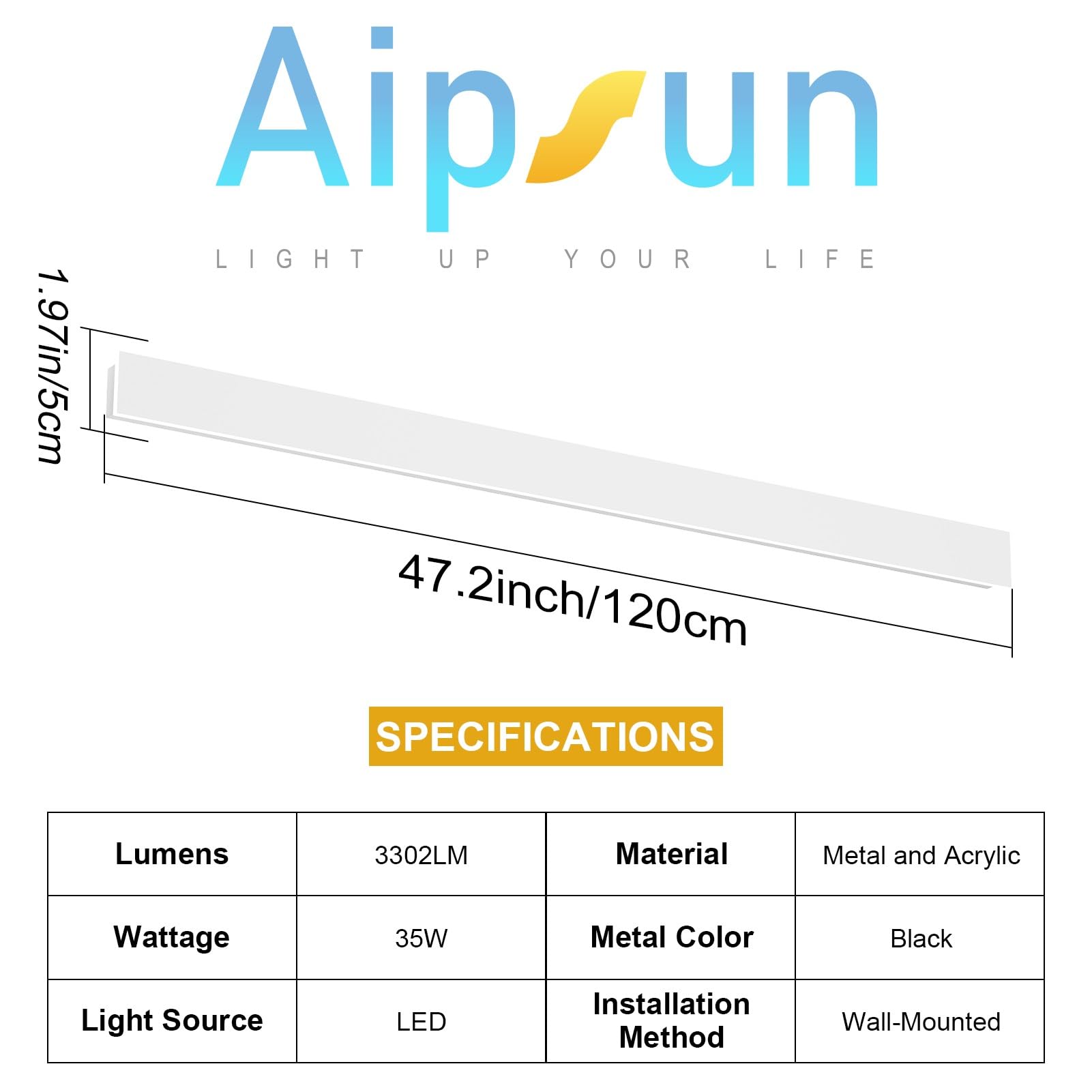 Aipsun 2 Pack Modern Outdoor Wall Lights - 47.2" LED Porch Lights, 3000K, White