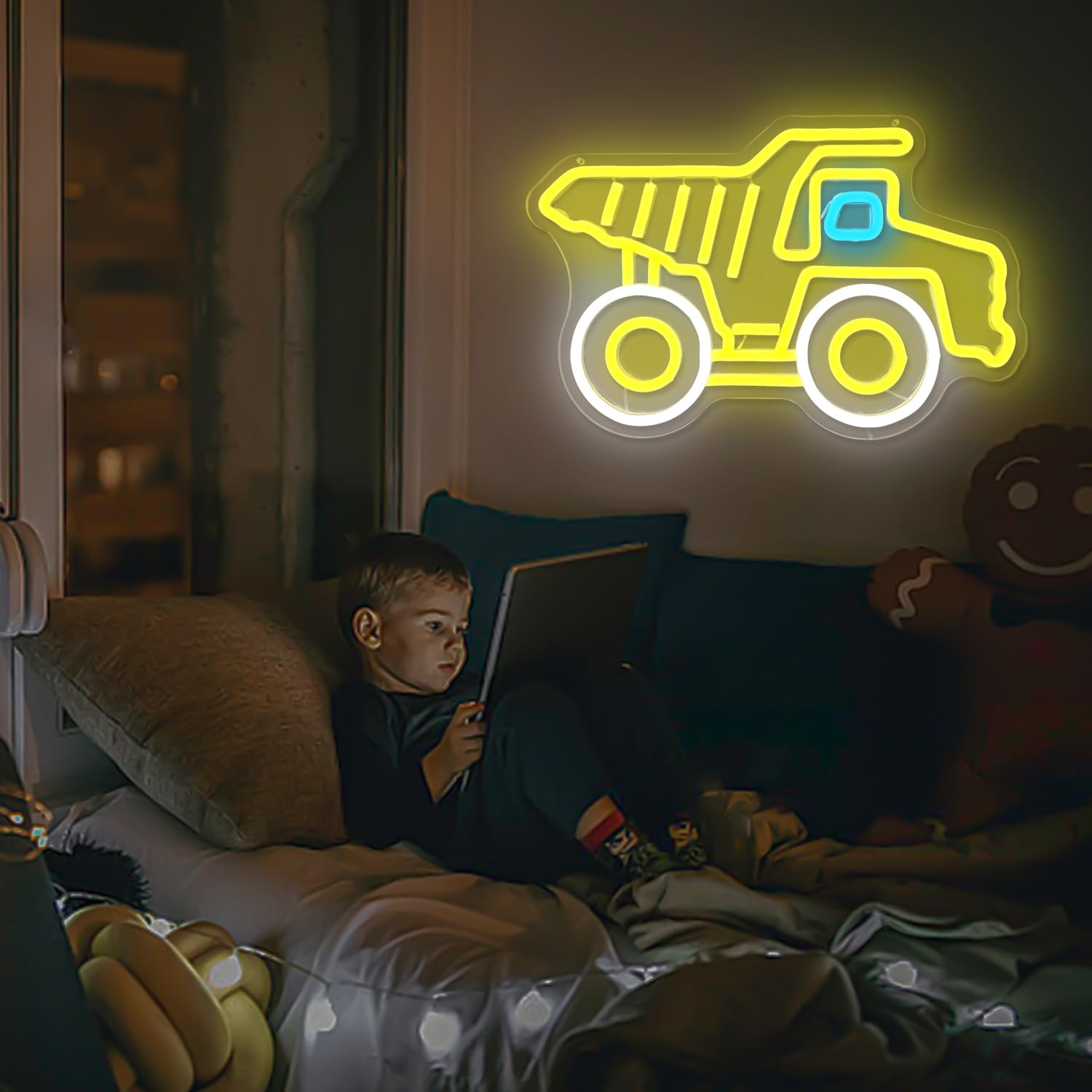 Cheunyar Truck Neon Sign - Dimmable LED Light for Wall Decor - Colorful Acrylic Design for Boys Room and Playroom