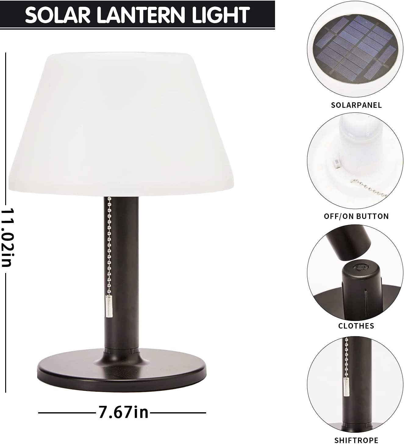 Shumi Led Solar Table Lamp - Waterproof, Dimmable, Cordless For Patio, Bedroom & Garden - Black