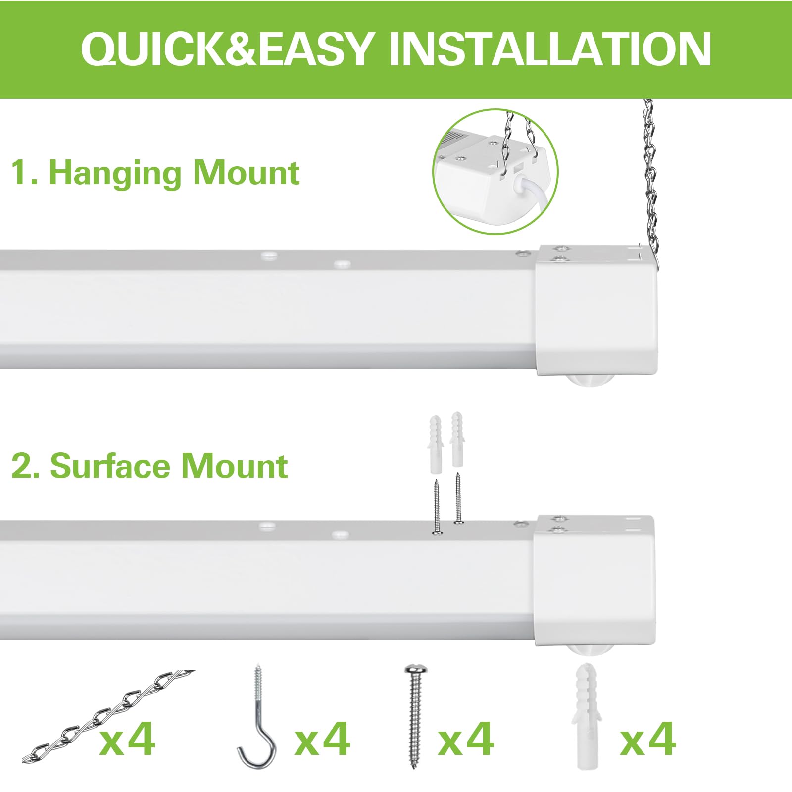 hykolity 4FT LED Shop Light, 120W, 12000lm, Motion Activated, White, Model HBSP-ZC120W-MS50K, 2 Pack