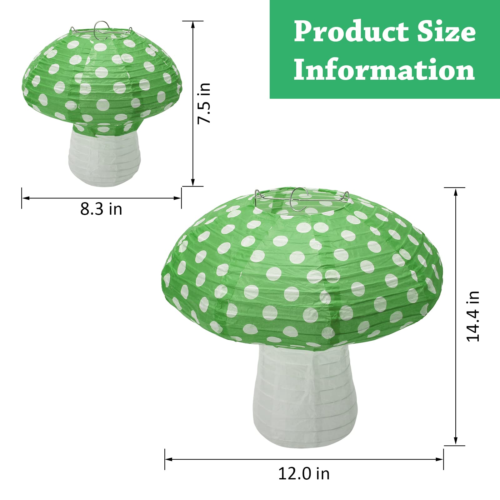 Windspeed Mushroom Shaped Paper Lanterns - 4Pcs, 8 Inch & 12 Inch, Green, Perfect For Nursery, Garden & Christmas Party Decoration