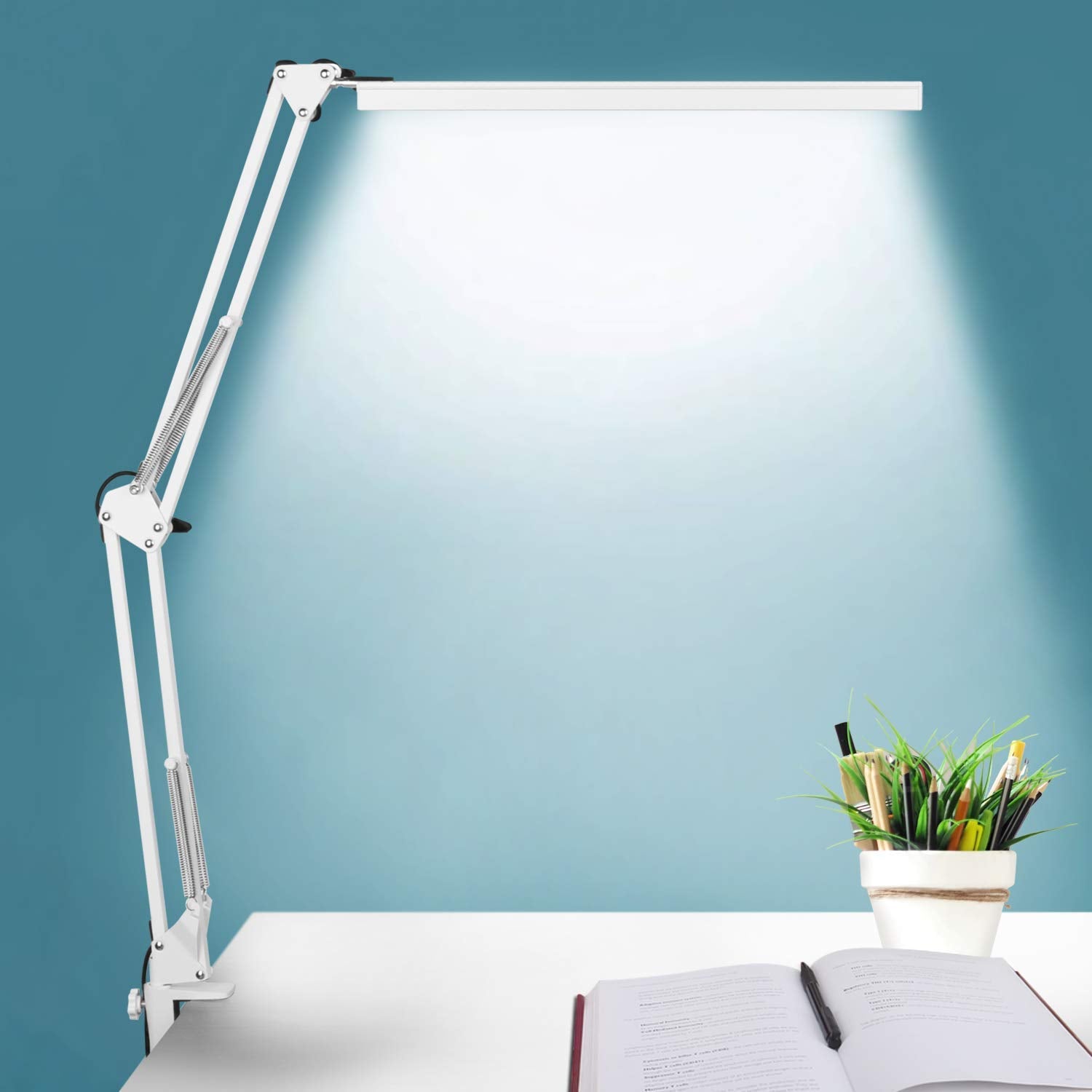 Bzbrlz Led Desk Lamp, Manicure Table Lamp, 16'' Lamp Head, Dimmable Eye-Caring Drafting Light With 3 Color Modes, 10 Brightness 