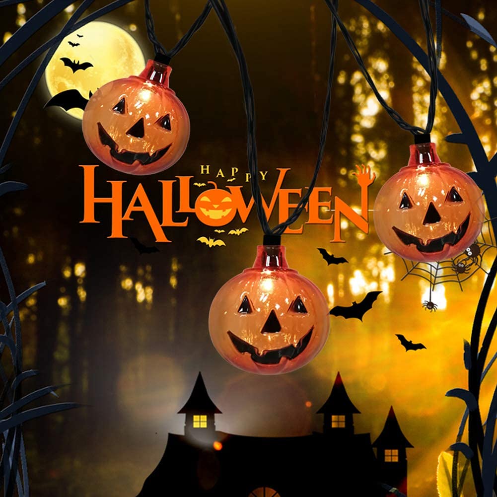 Sunsgne Pumpkin String Lights, 8.5Ft Halloween String Lights With 10 Smiling Jack-O-Lantern Pumpkin Lights, Halloween Hanging Decorative String Lights For Indoor Outdoor Halloween Party Decorations