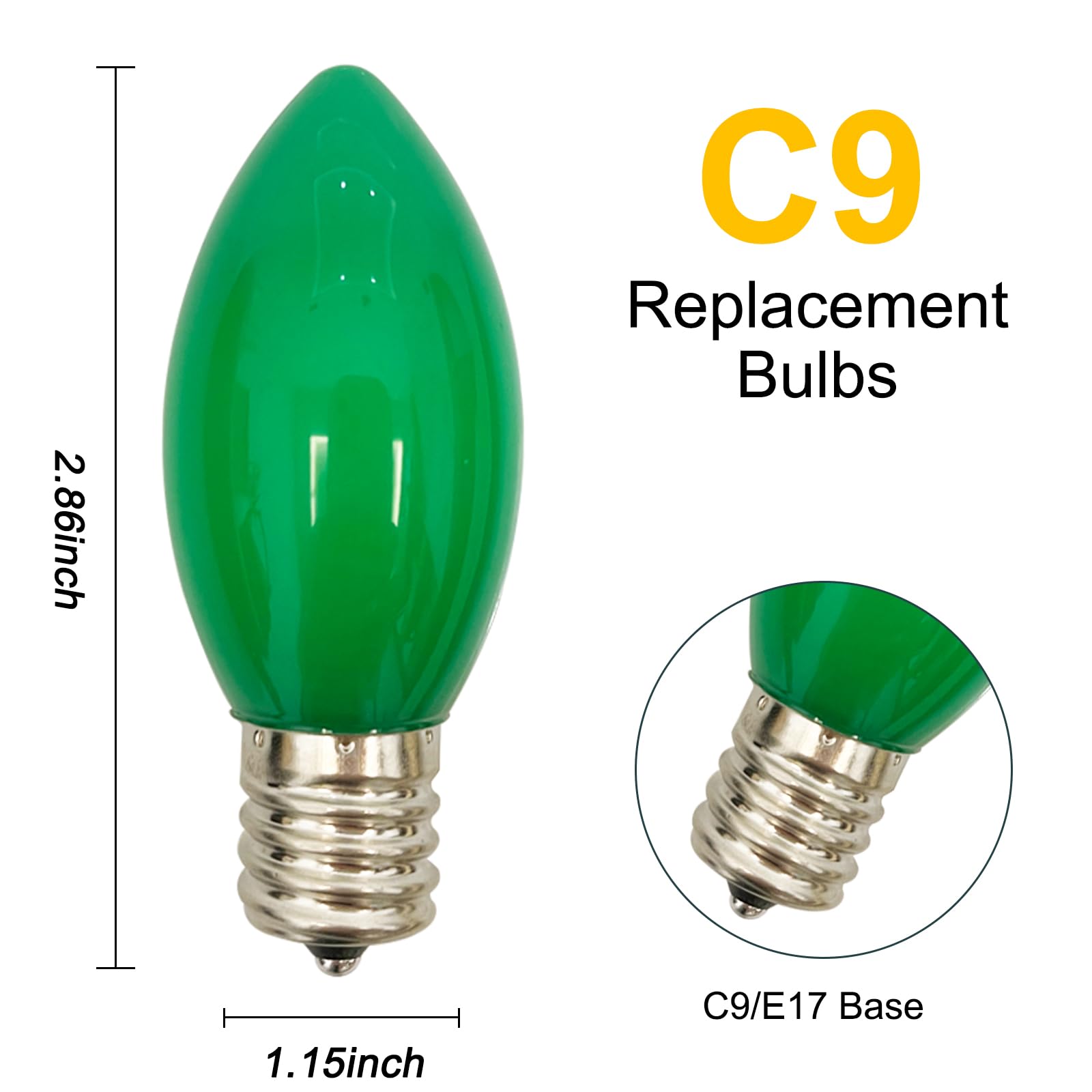 Goothy 25 Pack C9 Vintage Ceramic Green Christmas String Lights Bulbs, E17 Base 7W Incandescent Night Light Chandelier Bulbs For