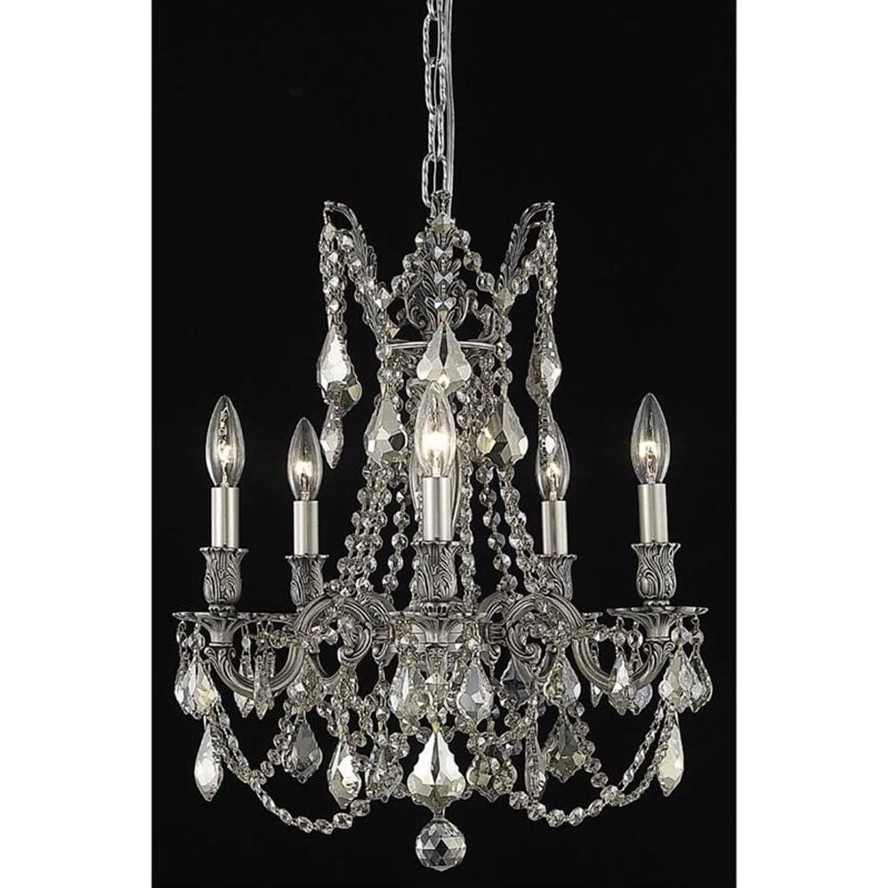 Elegant Lighting 5-Light Crystal Chandelier, Pewter Finish, Smoky Golden Teak Crystals, 18in x 19in, Model 9205D18PW-GT/RC