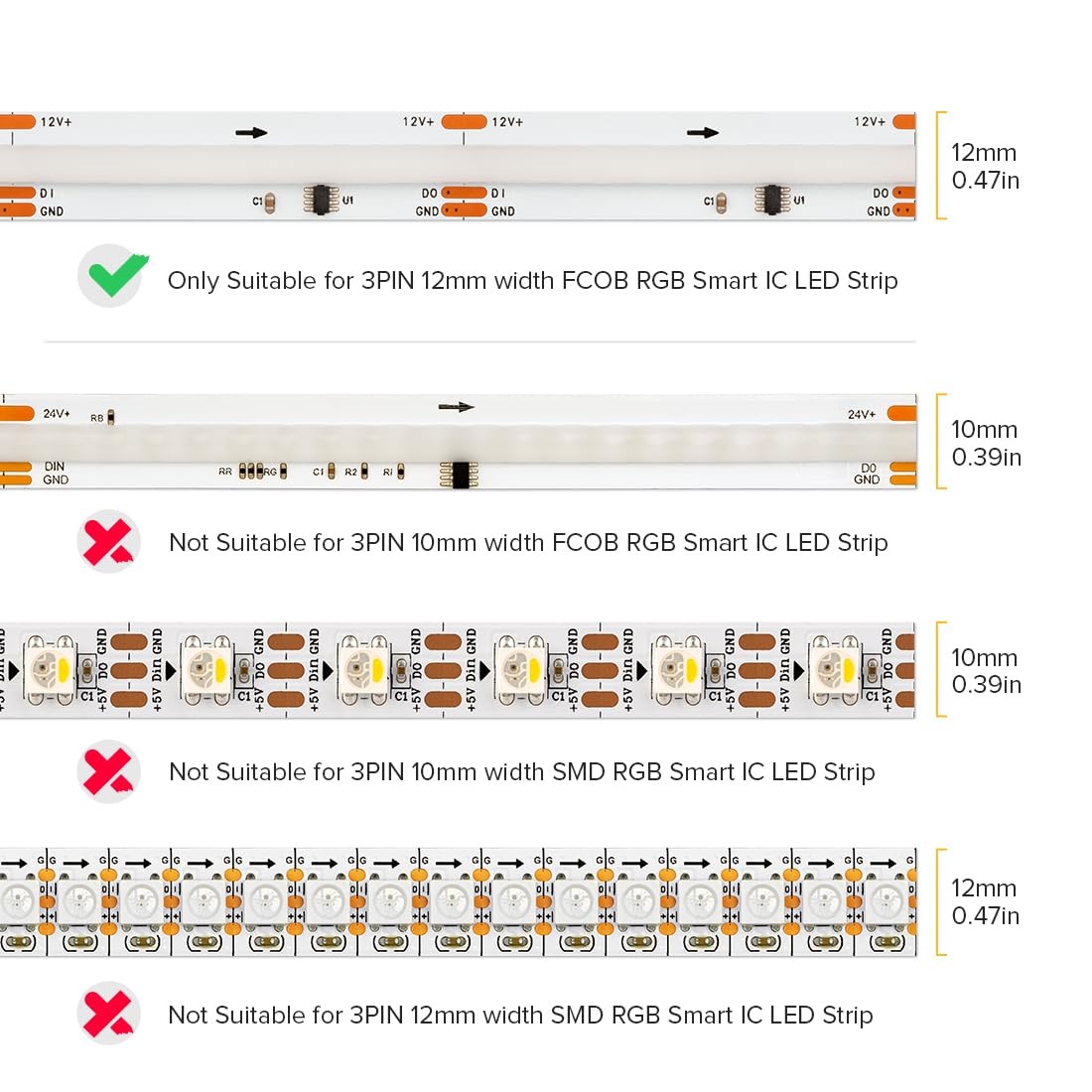 Btf-Lighting Fcob Cob 12Mm 3Pin Connector Kit,L-Shaped,Dual-End With Wire,Strip To Jst,3Pin Jst,Wire To Strip,Gapless Connector