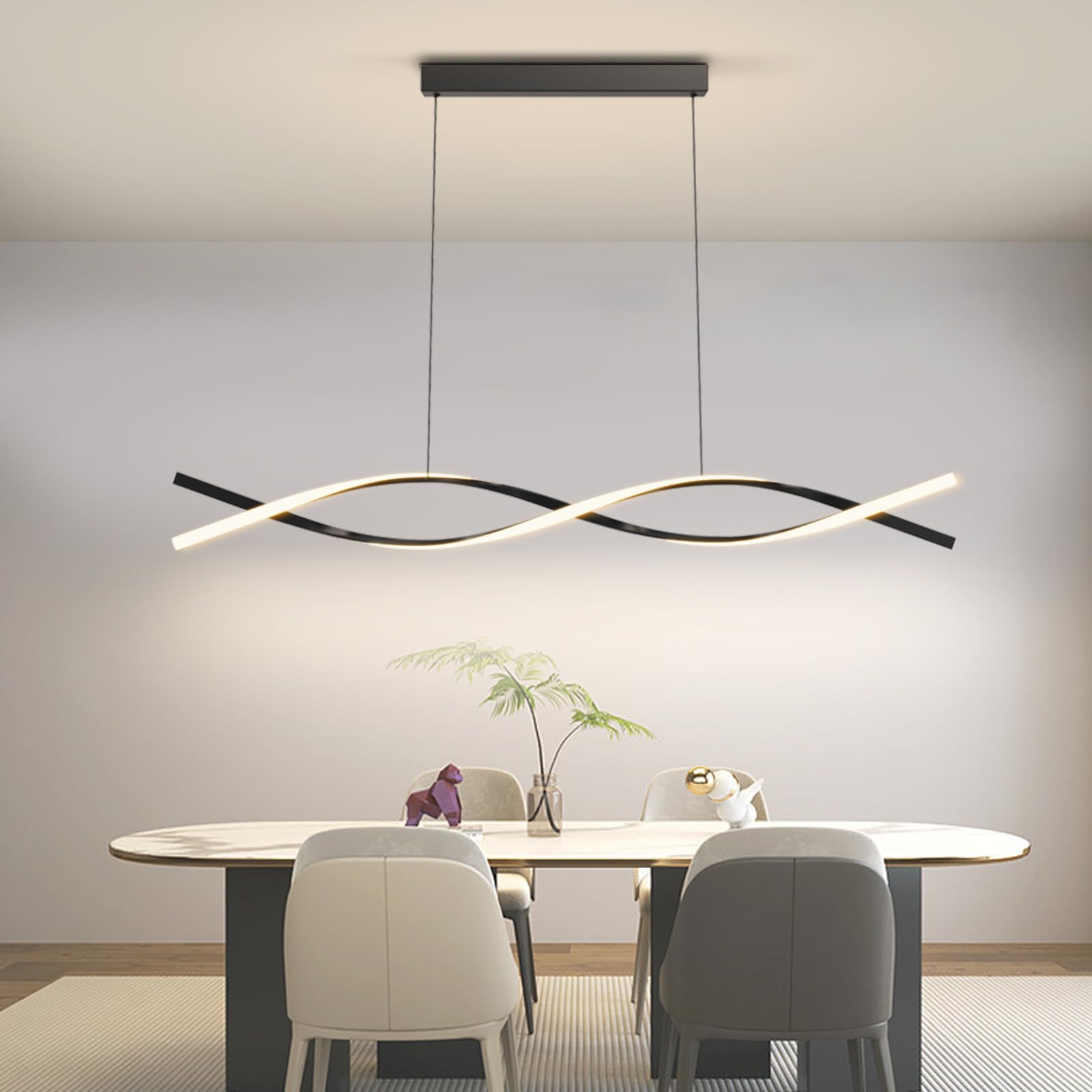 Zihoi Modern Kitchen Island Pendant Lights  47In Led Chandelier Fixture Dimmable 3000K-6000K Color  Aluminum Island Lighting Lamp For Dining Room  Billiard Room