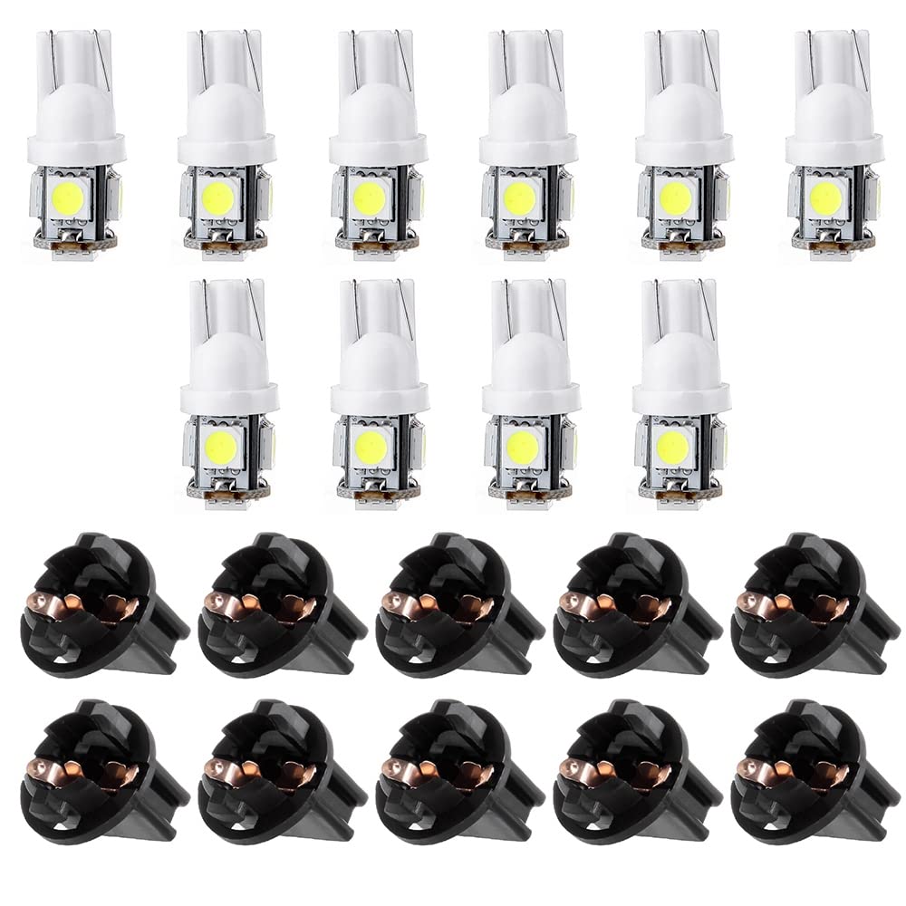 Cciyu (10) T10 5-5050-Smd Pc194 Led Bulb Instrument Panel Cluster Dash Light Twist Lock Socket (White)