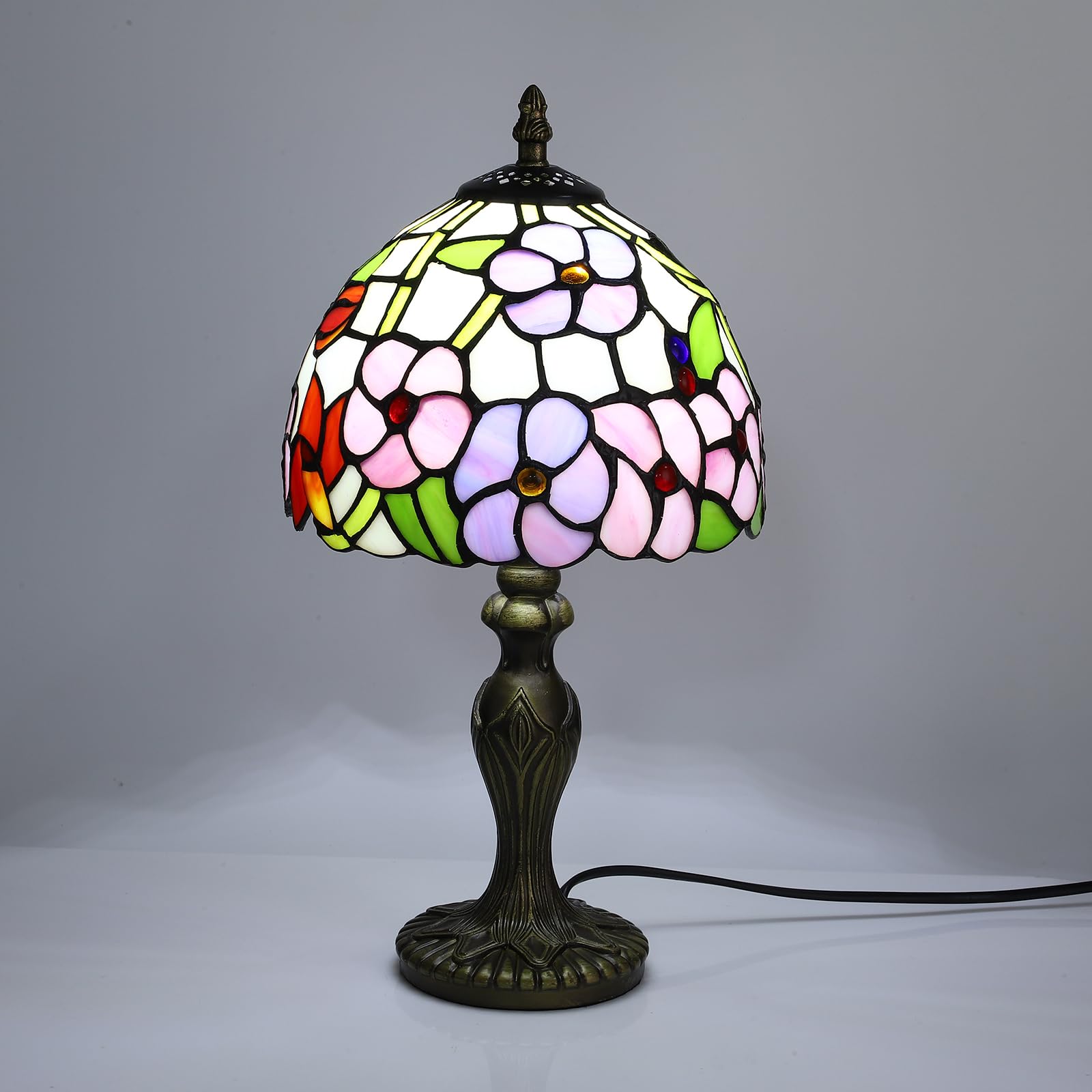 Tiffany Small Table Lamp 3 Color Temperatures Plum Blossom Flower Stained Glass Table Lamps For Living Room Bedroom Bedside Nigh