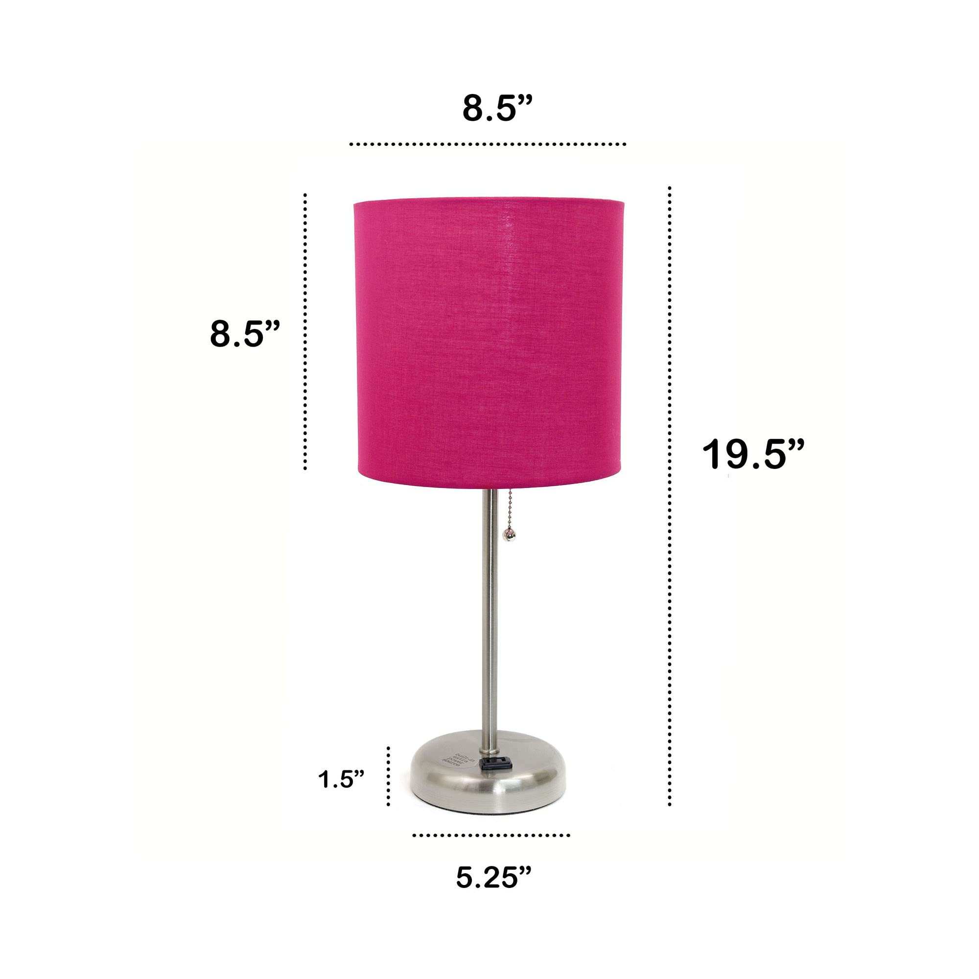 Creekwood Home 19.5&quot; Metal Table Lamp With Pink Shade & Power Outlet - Brushed Steel Finish