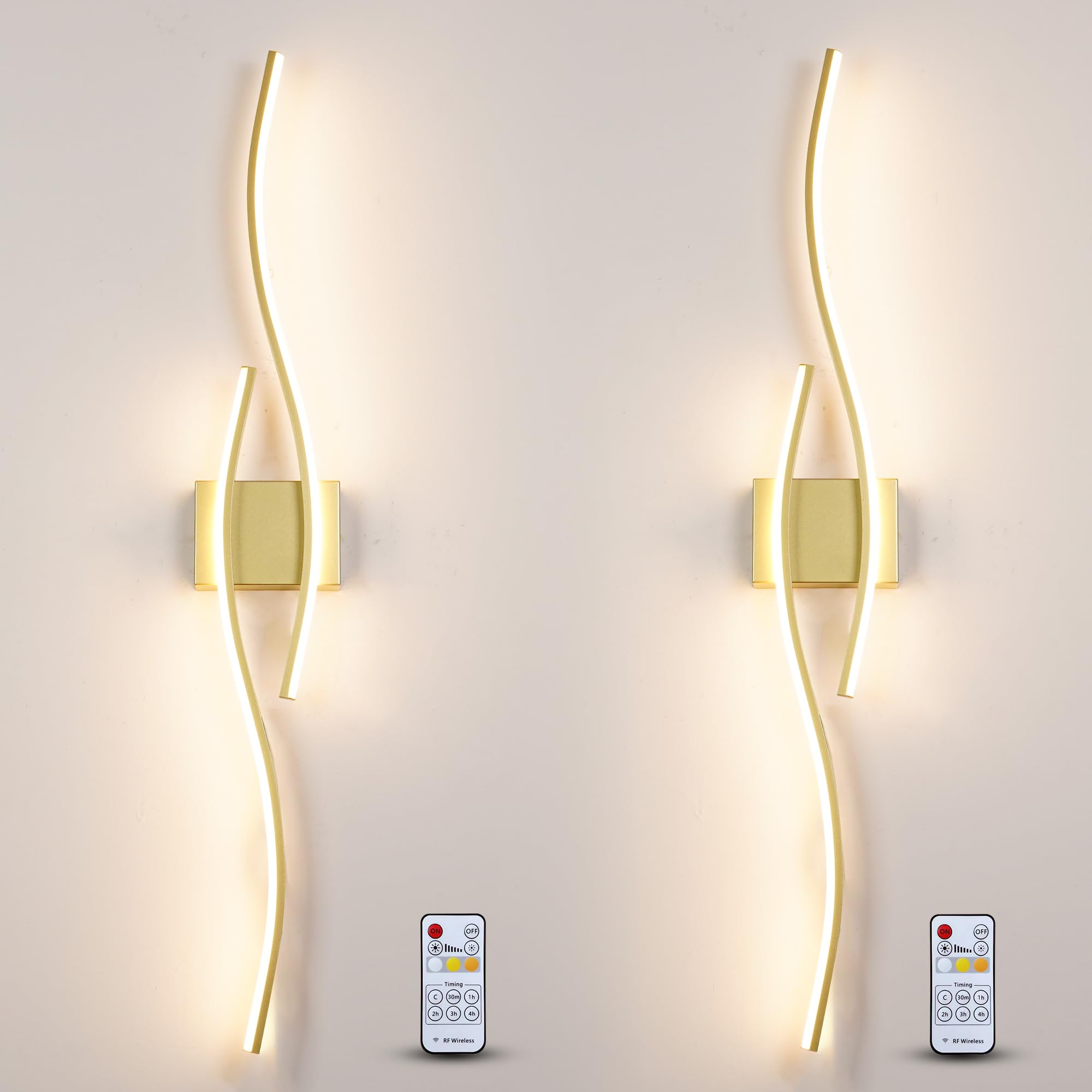 Modern Wall Sconces Set Of 2  Dimmable Led With Remote Control  Gold Indoor Wall Sconce  Hard Wired Wall Lights For Living Room  Led Wall Decor For Hallway  Bedroom  40.5 In  3 Color  Timer  Memory