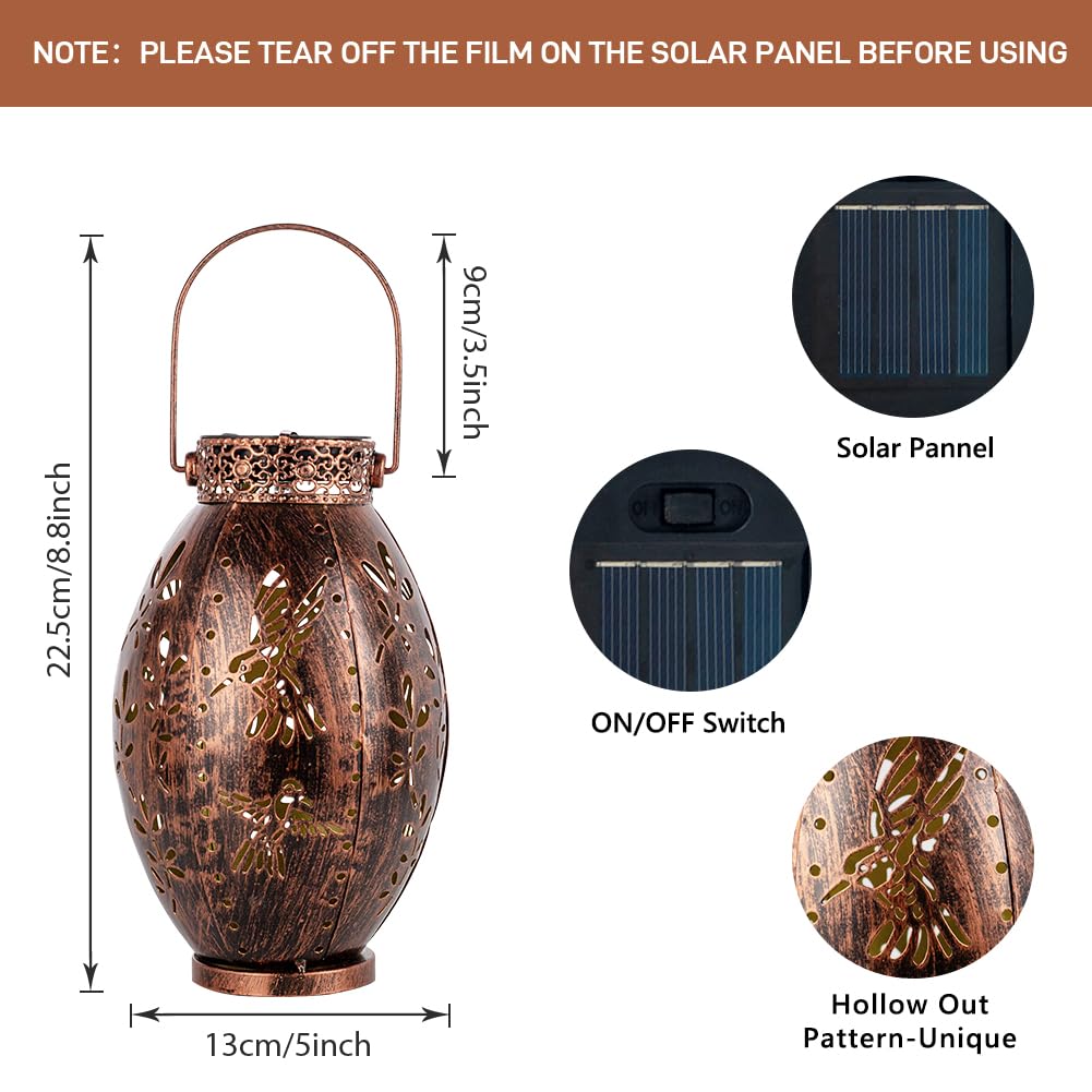 Stargarden Solar Lantern, 2 Pack Decorative Solar Lanterns Outdoor Waterproof Solar Lights Outdoor, Hollow Out Hummingbird Pattern Hanging Solar Lanterns For Yard ,Copper