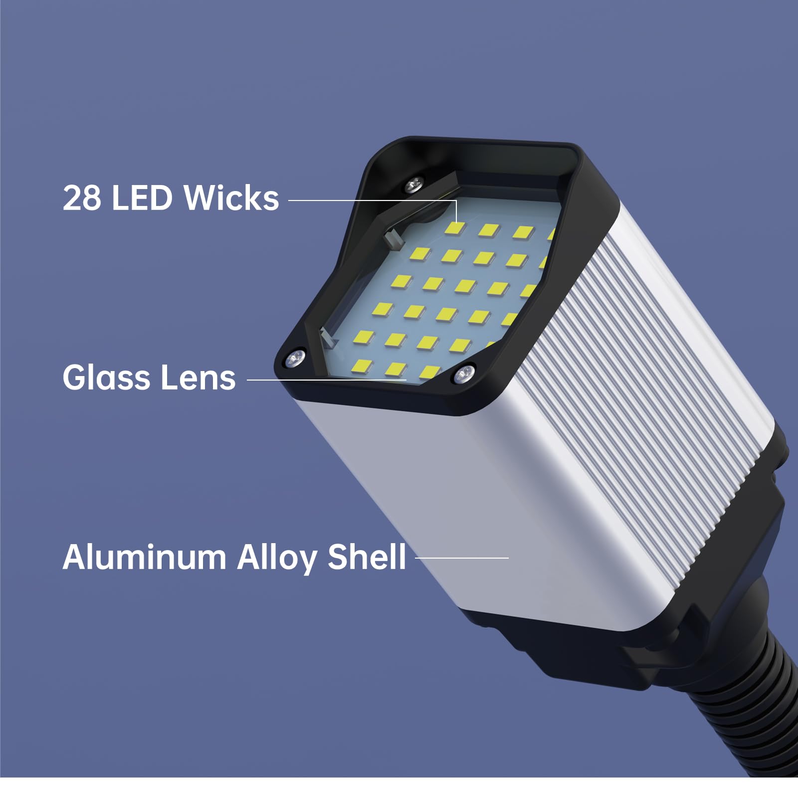 S SHUN CAN DA LED Lathe Work Light, 20in Flexible Gooseneck, 1200 Lumen, Black, Model 30E+6101, Base with 4 Screw