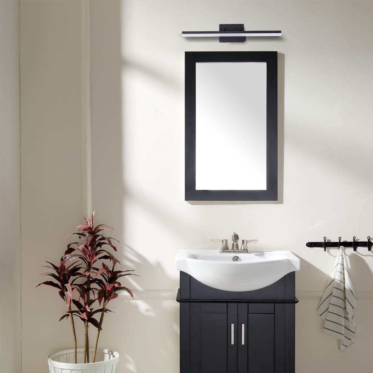 Mirrea 24In Dimmable Modern Led Vanity Light - Warm White 3000K, Black Metal Bathroom Lighting