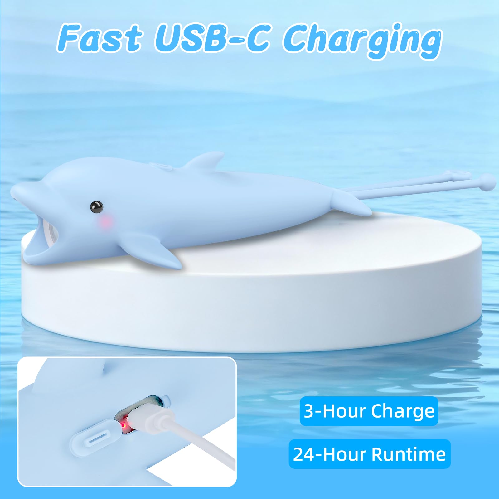 Tremdwoto Rechargeable Kids Flashlight - Cute Dolphin Model, Blue Silicone, Perfect for Camping, Outdoor Adventures, and Night Walks