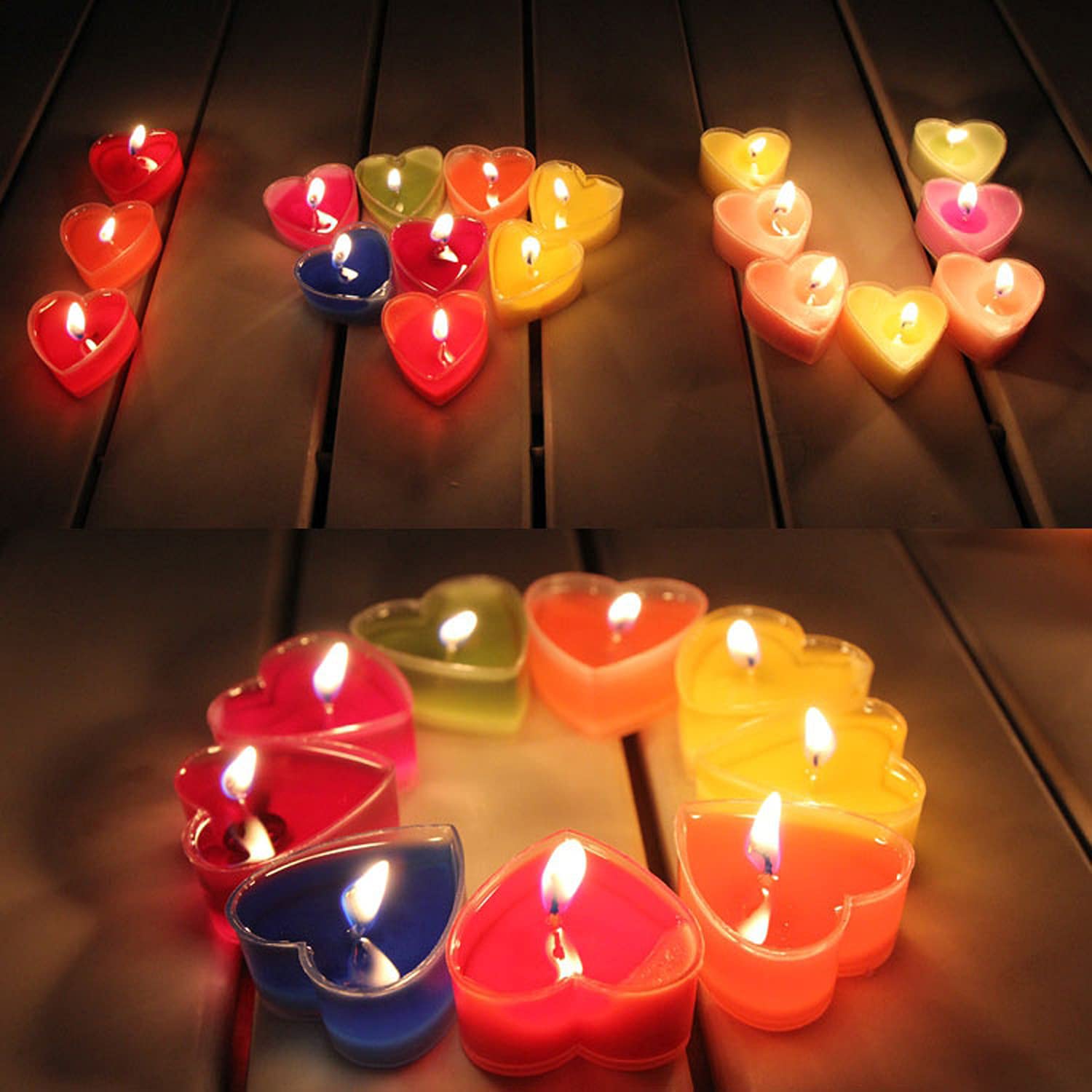 Heart-Shaped Tealight Candles,12PCS Multicolor Love Romantic Unscented Candle with 100PCS Silk Rose Petals,Mini Candle Discs for