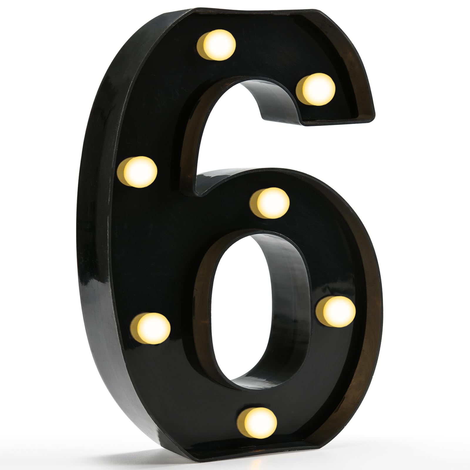 Pooqla Decorative Led Light Up Number Letters, Black Plastic Marquee Number Lights Sign for 6th 16th 60th Birthday Party Wedding Decor Battery Operated Black Number 6