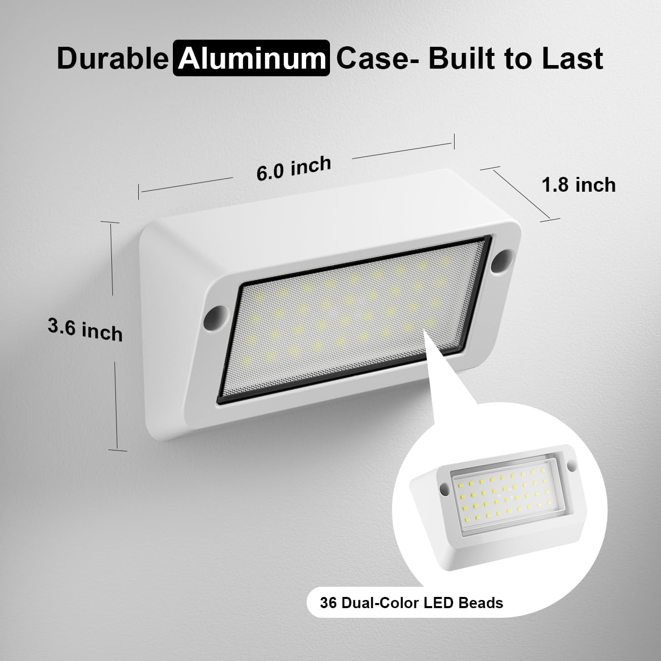 Safoner Aluminum RV LED Porch Light, 1400LM, Dual Color Switchable White & Amber, IP67 Waterproof, 12-30V DC, White Housing, 1 Pack