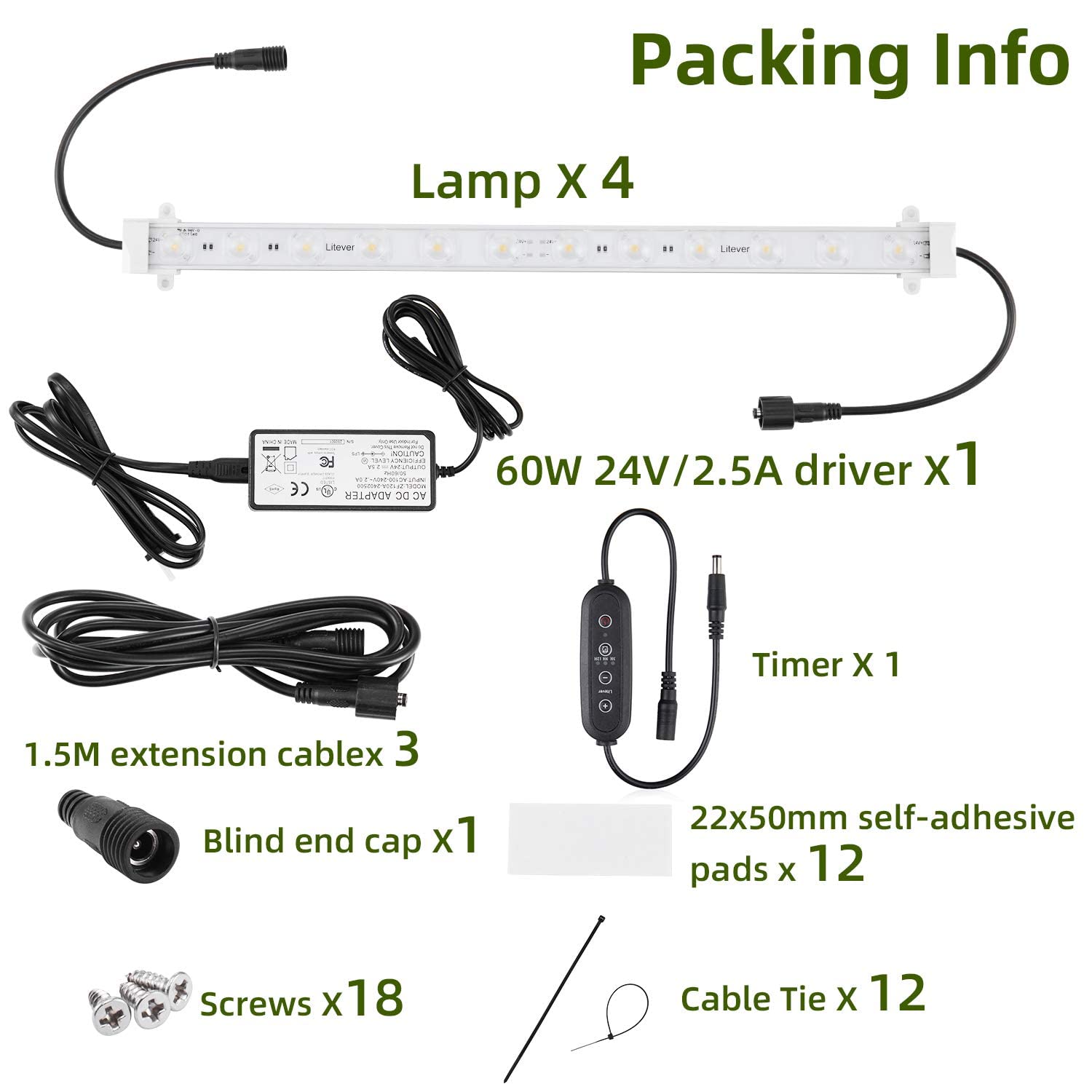 Litever Grow LED Light Strip Kit, 45W Full Spectrum, Easy Installation, Silver, Model LL-FSG-4F for Indoor Plant Growth