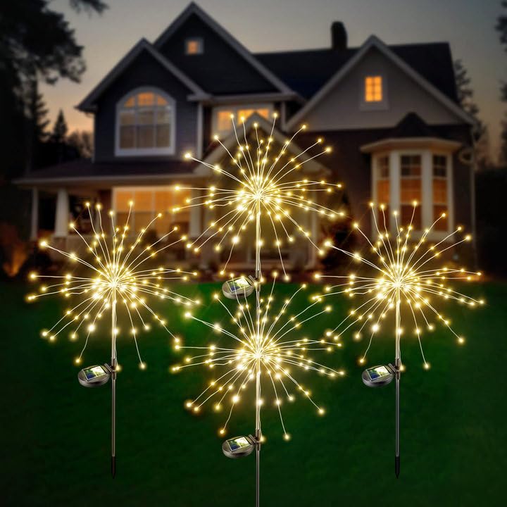 Anordsem Solar Lights Outdoor Waterproof: 4 Pack Garden Light - Bendable Copper Wire with 120 LED Firework Beads - DIY Warm Fun 