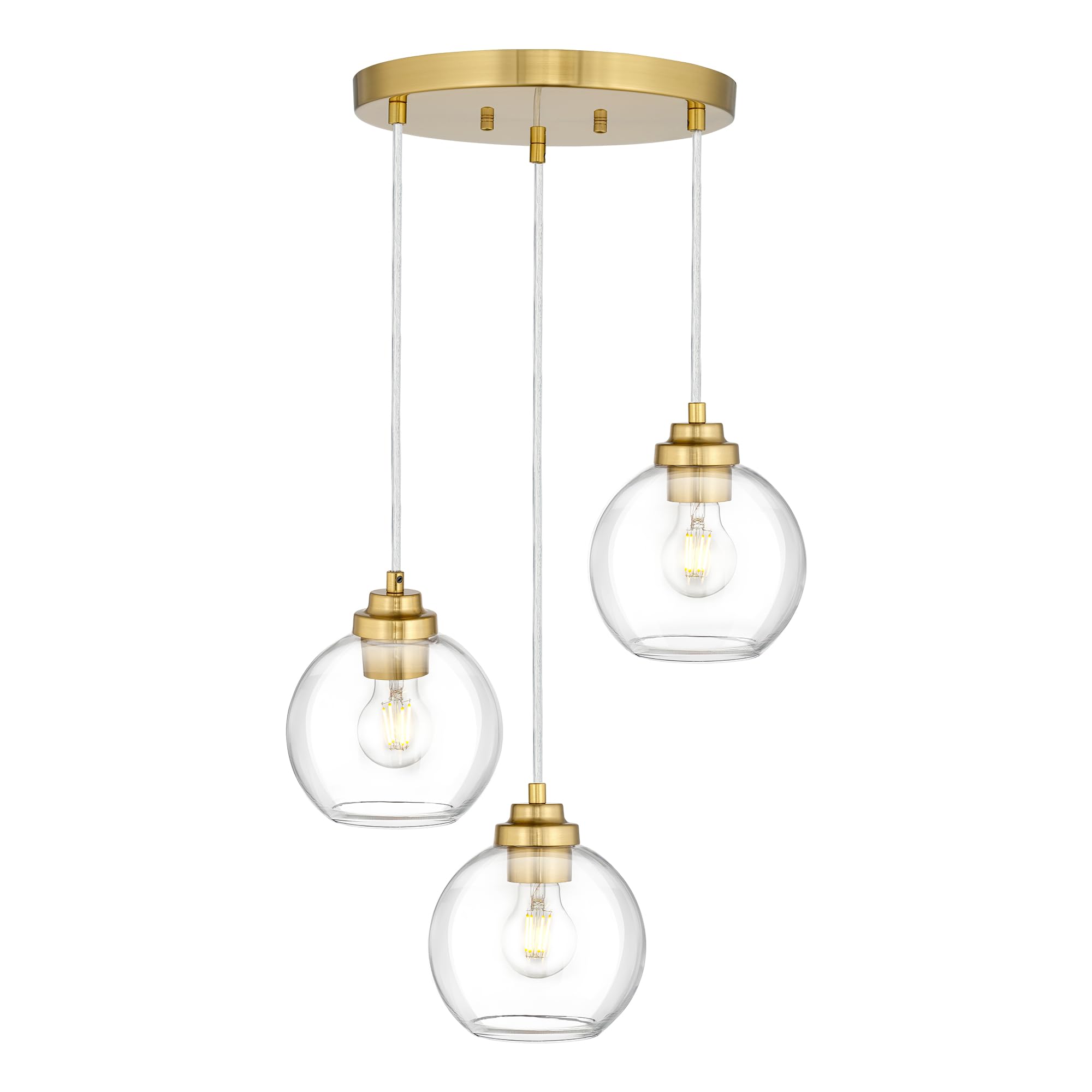 JAZAVA Gold Cluster Pendant Light, 3-Light Globe Hanging Light Fixture, Kitchen Island Lighting with Clear Glass for Dining Room