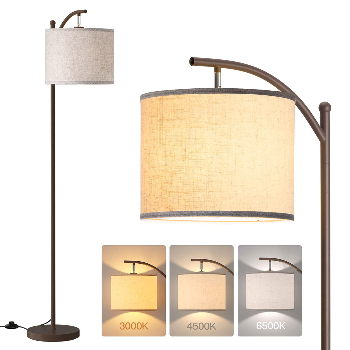 Addlon Floor Lamp For Living Room With 3 Color Temperatures, Standing Lamp With Linen Lampshade For Bedroom, Office, Lamps With
