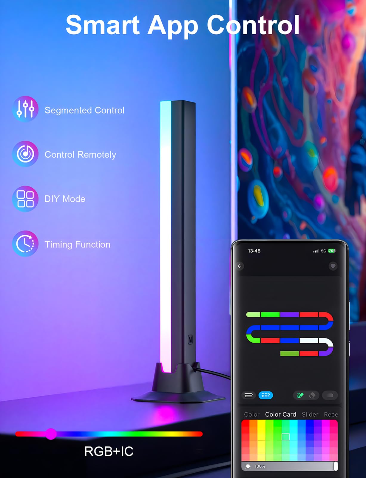 Eastfine Rgb Light Bar  Led Light Bar  App Control Usb Powered  Color Changing Tv Backlight Music Sync Ambient Lighting For Room Pc Monitor Gaming Party Desk