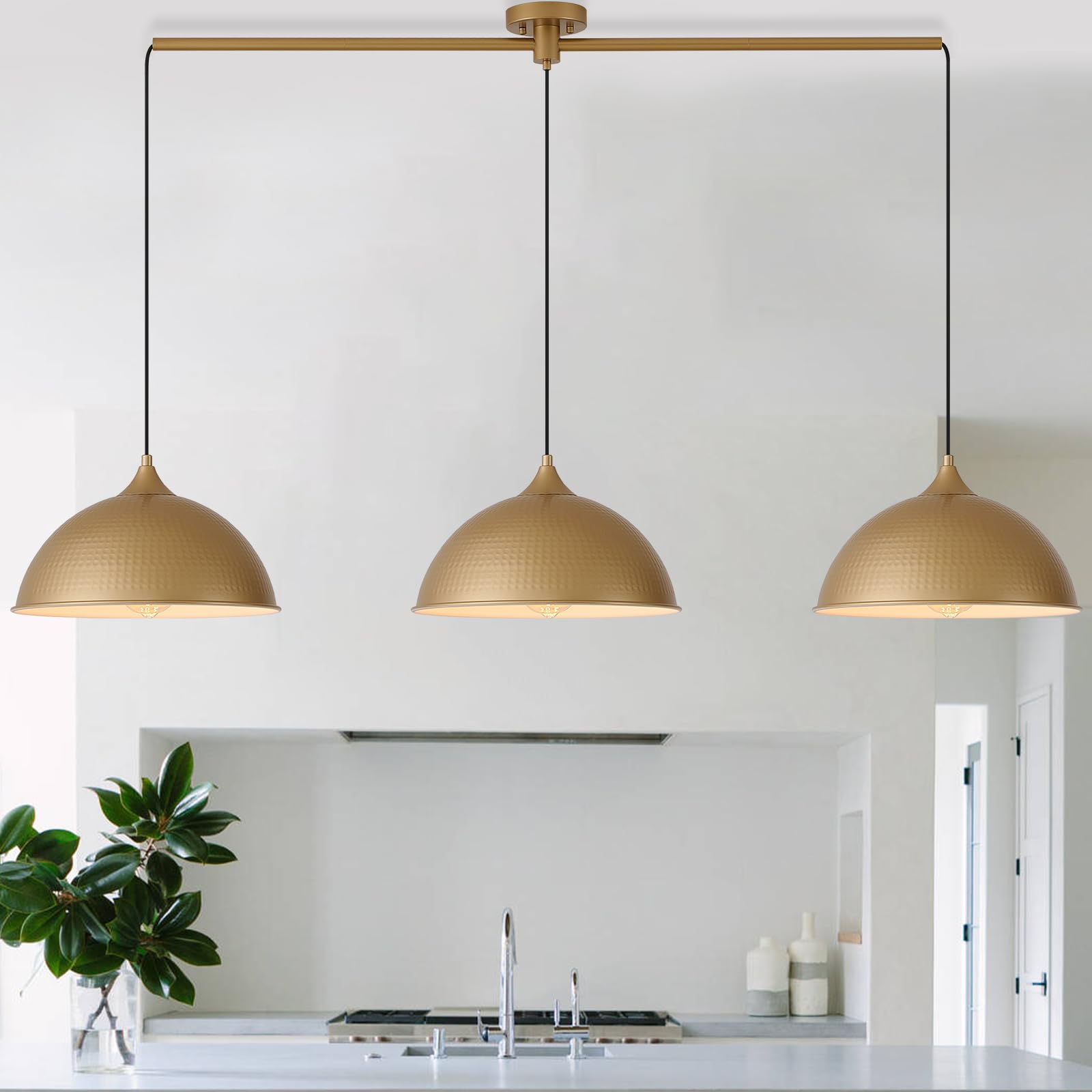 MIAYBPH Pendant Lights, 3-Pack Dome Fixtures, Gold and White Finish, Model W-7055-3-Gold, Ideal for Kitchen Island, Dining Room, Cafe