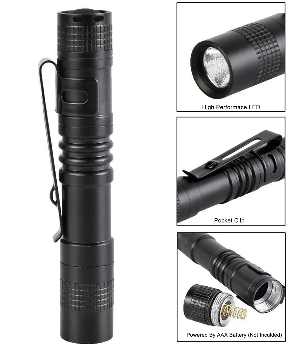 Cussity LED Pocket Pen Flashlight, Mini Waterproof Handheld Light, 3-Pack, 3.5 Inches, Aluminum, Model 317