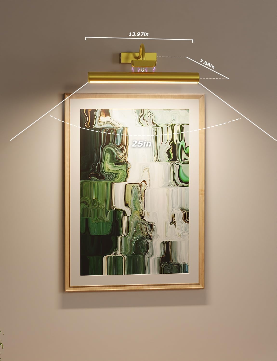 Skairipa Picture Light - 13in Battery Operated Art Light, Dimmable, Remote Control, Gold - 2Pack