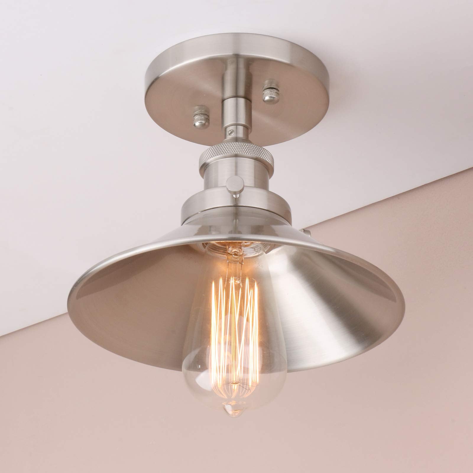 Pathson Vintage Ceiling Light With Metal Shade, Farmhouse Ceiling Lamp Fixtures For Hallway Loft Kitchen Bar, Semi-Flush Mounted