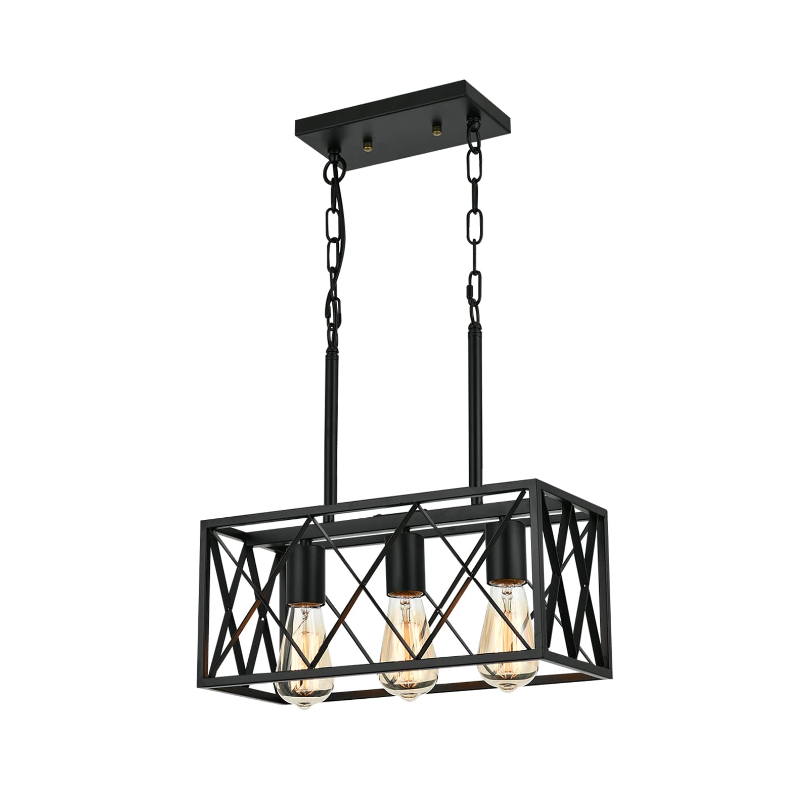 KEESFU Black Farmhouse Kitchen Island Lighting, 3 Lights Pendant Lighting Fixtures, Adjustable Height, Industrial Dining Room Li