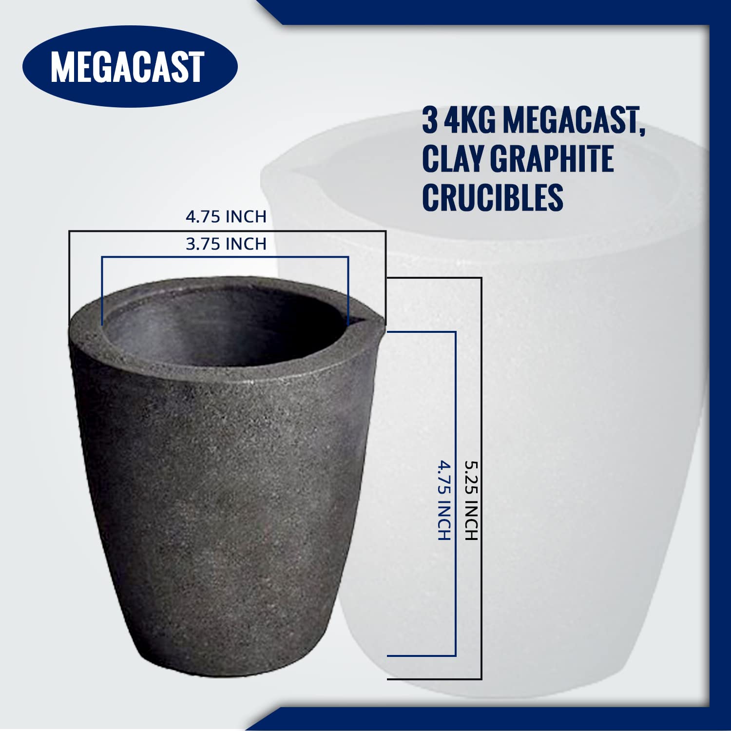 #3 6Kg Metal Cap. Megacast, Foundry Clay Graphite Crucibles Black Cup Furnace Torch Melting Casting Refining Gold Silver Copper