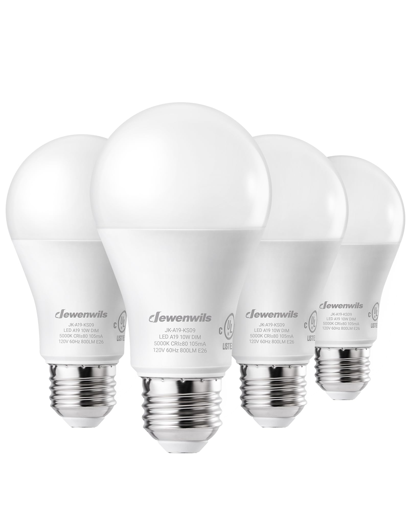 Dewenwils 4 Pack A19 Dimmable Led Light Bulbs, 800Lm, 5000K Daylight Light Bulbs, 9W(60W Equivalent) Led Bulb, E26 Base Light Bu